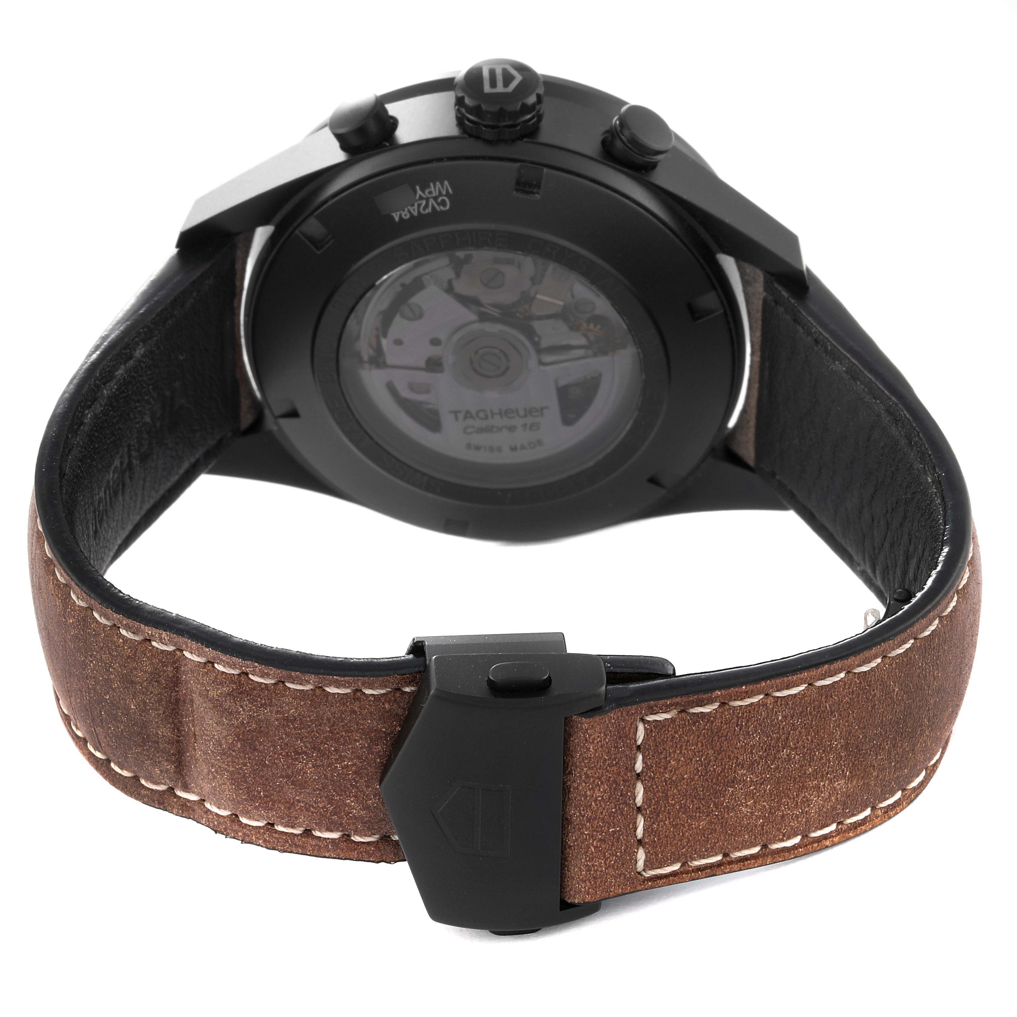 This image shows the back view of a Tag Heuer Carrera CV2A84.FC6394 Men's Titanium Black Dial CV2A84.FC6394 Men's Titanium Black Dial watch, highlighting its clasp and case back.