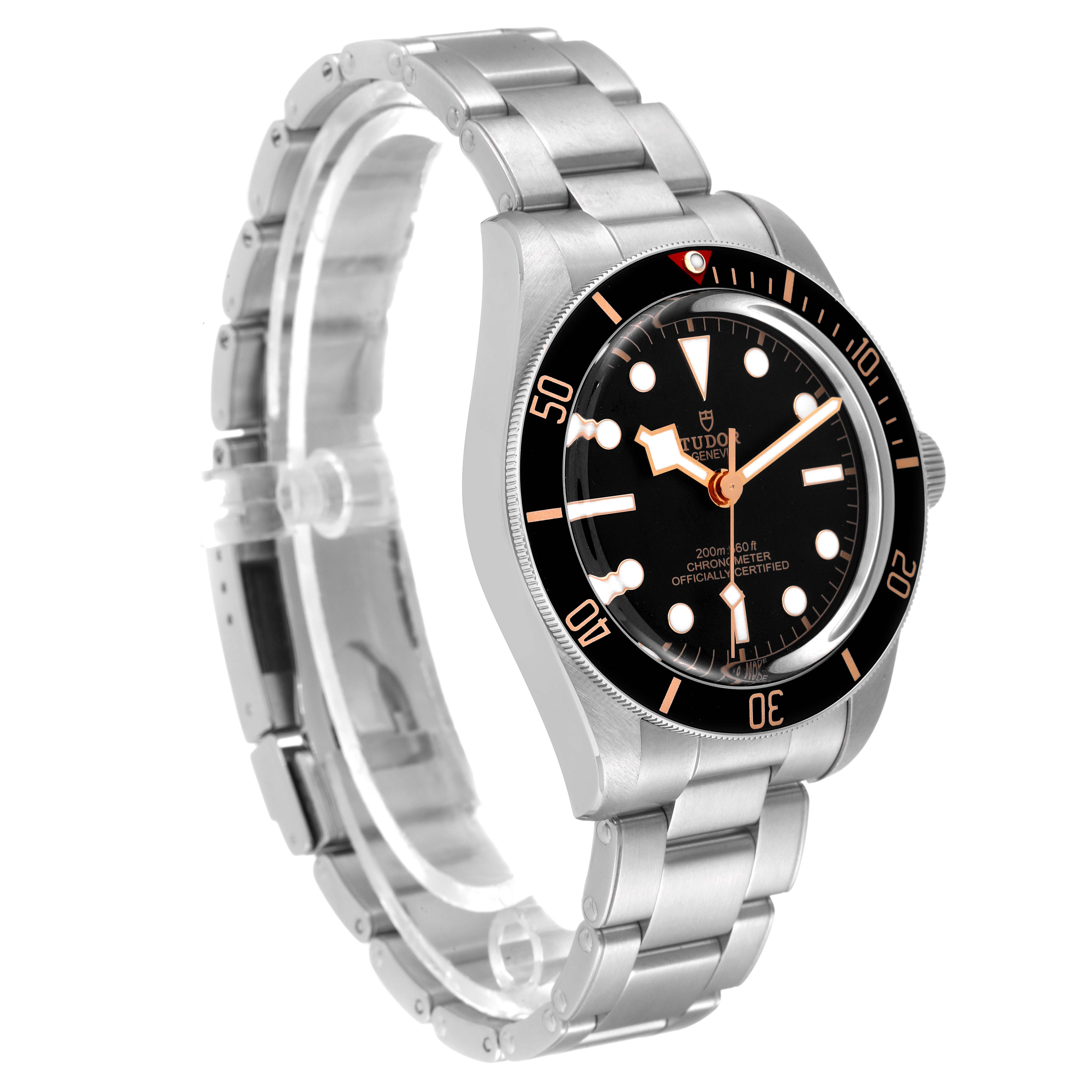 The Tudor Heritage Black Bay 79030N Men
s Stainless Steel Black Dial 79030N Men
s Stainless Steel Black Dial watch is shown at a 3/4 angle, displaying its face, bezel, case, and bracelet.