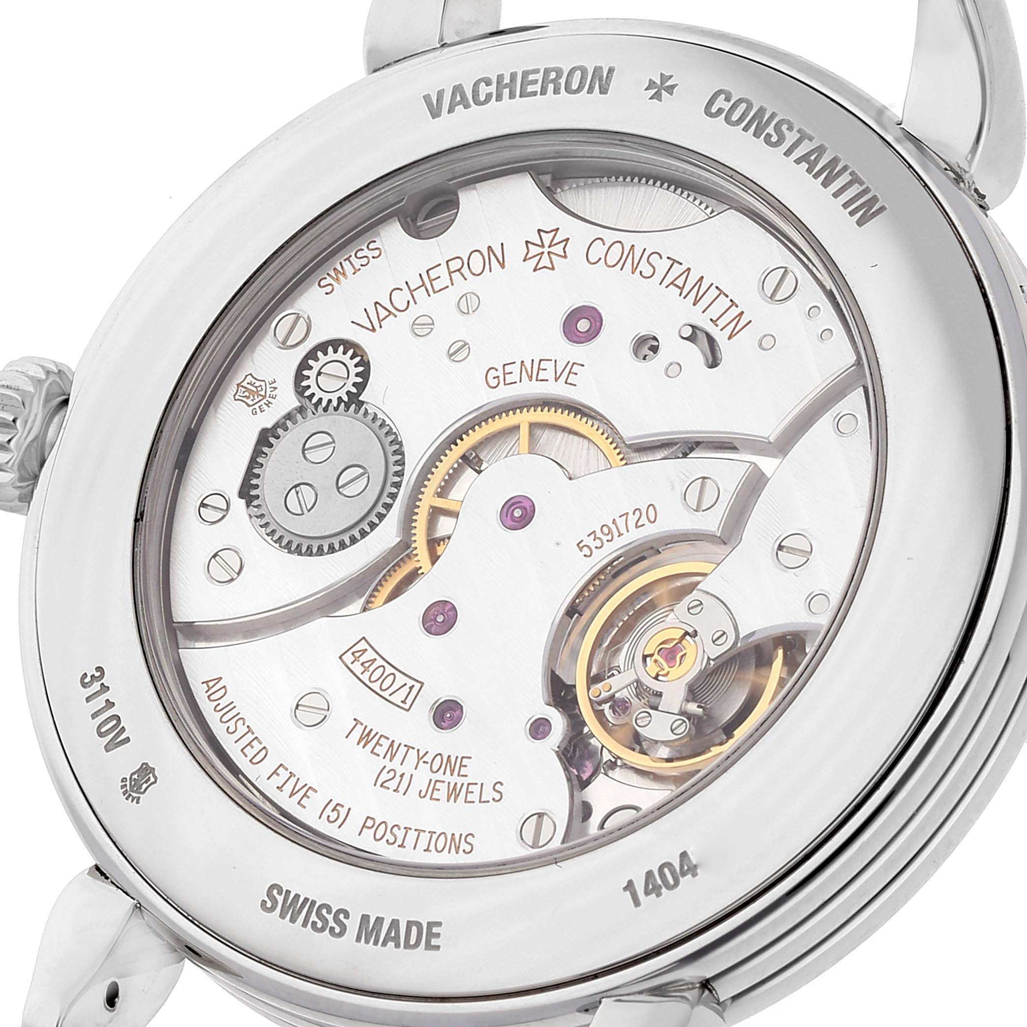 The image shows the back view of the Vacheron Constantin Historiques 3110V/000A-B426 Men
s Stainless Steel Silver Dial 3110V/000A-B426 Men
s Stainless Steel Silver Dial watch, displaying its intricate movement and internal components.