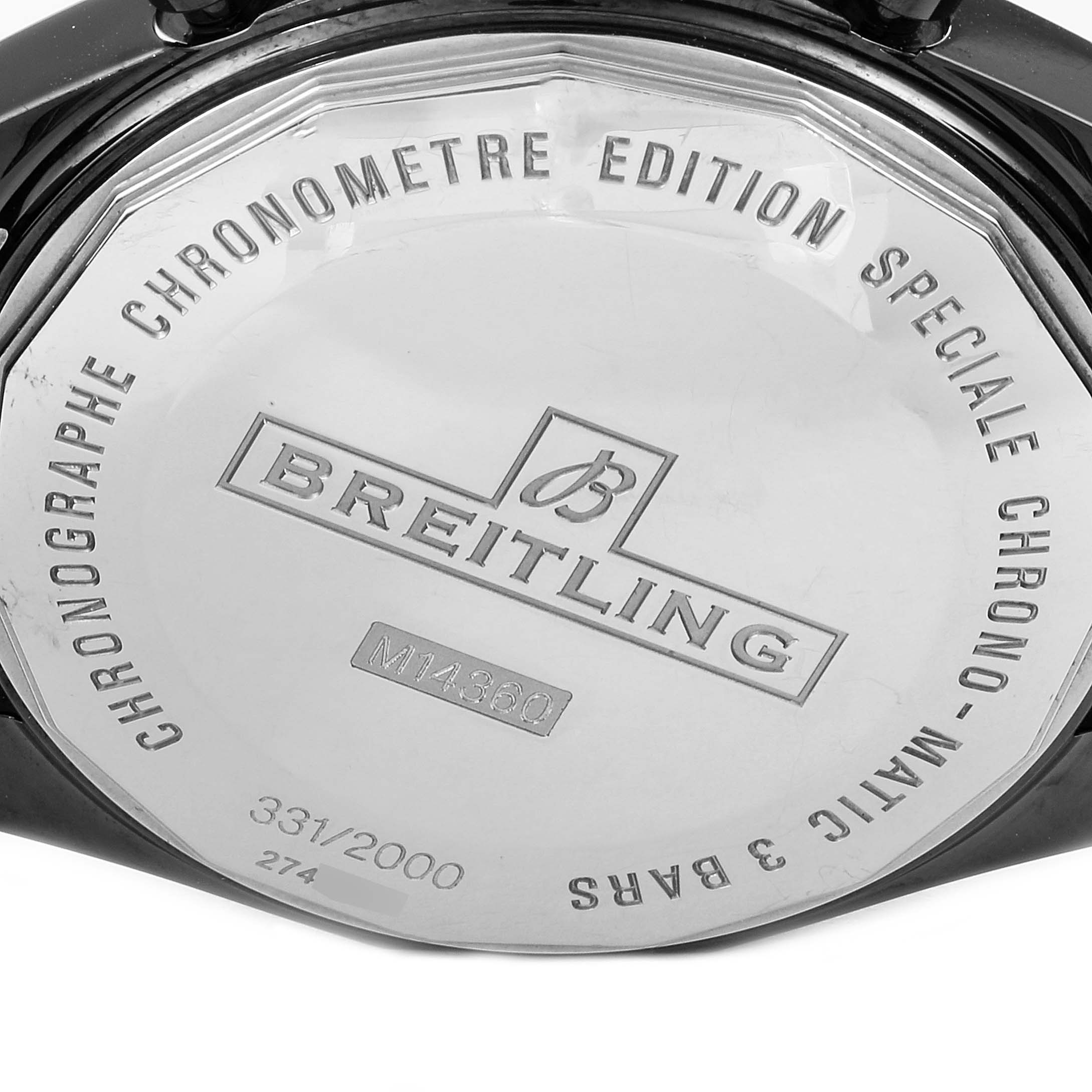 This image shows the back case of the Breitling Chronomatic M14360 Men
s Stainless Steel Black Dial M14360 Men
s Stainless Steel Black Dial watch.