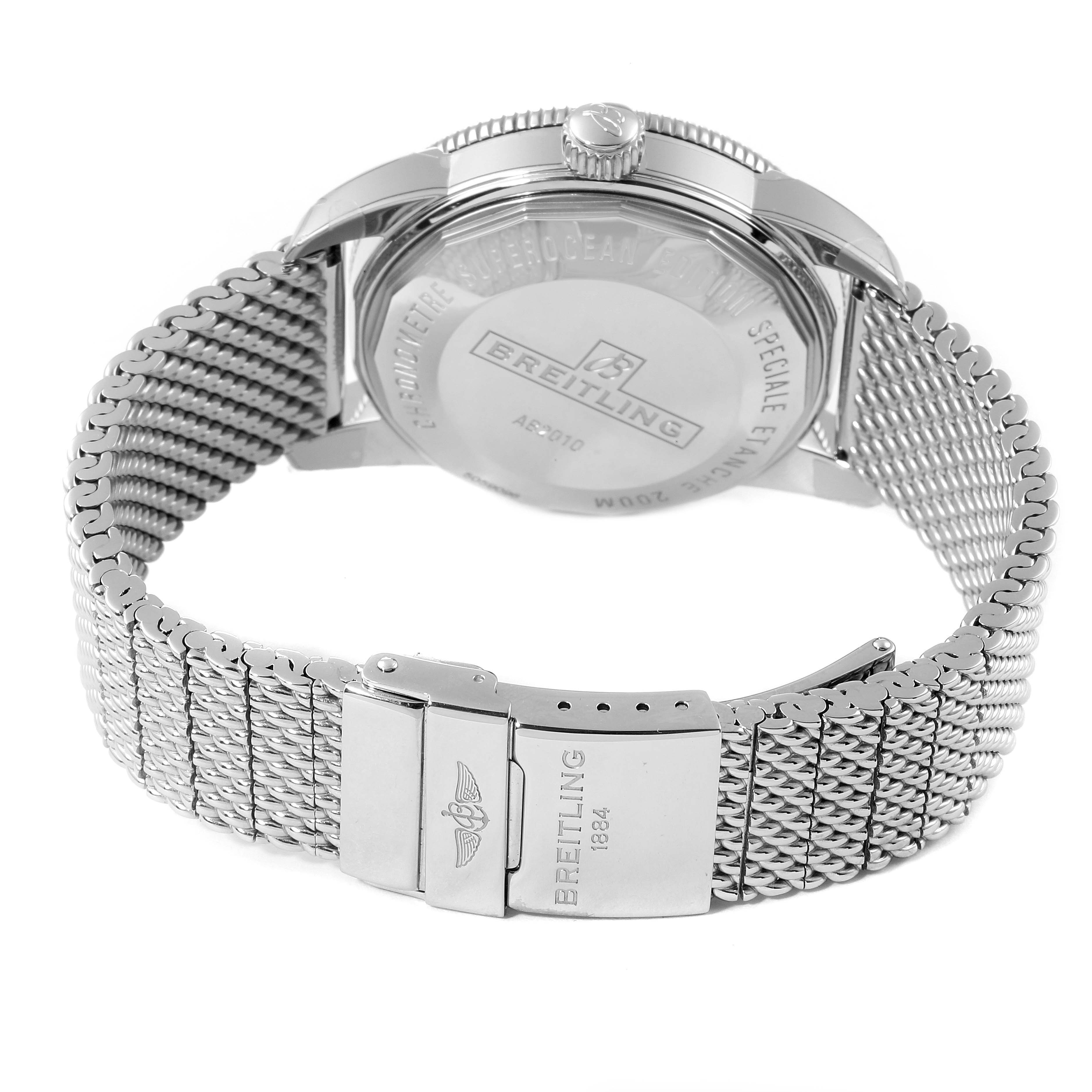 This image shows the back case and metal bracelet of a Breitling Superocean AB2010161C1A1 Men
s Stainless Steel Black Dial AB2010161C1A1 Men
s Stainless Steel Black Dial watch.