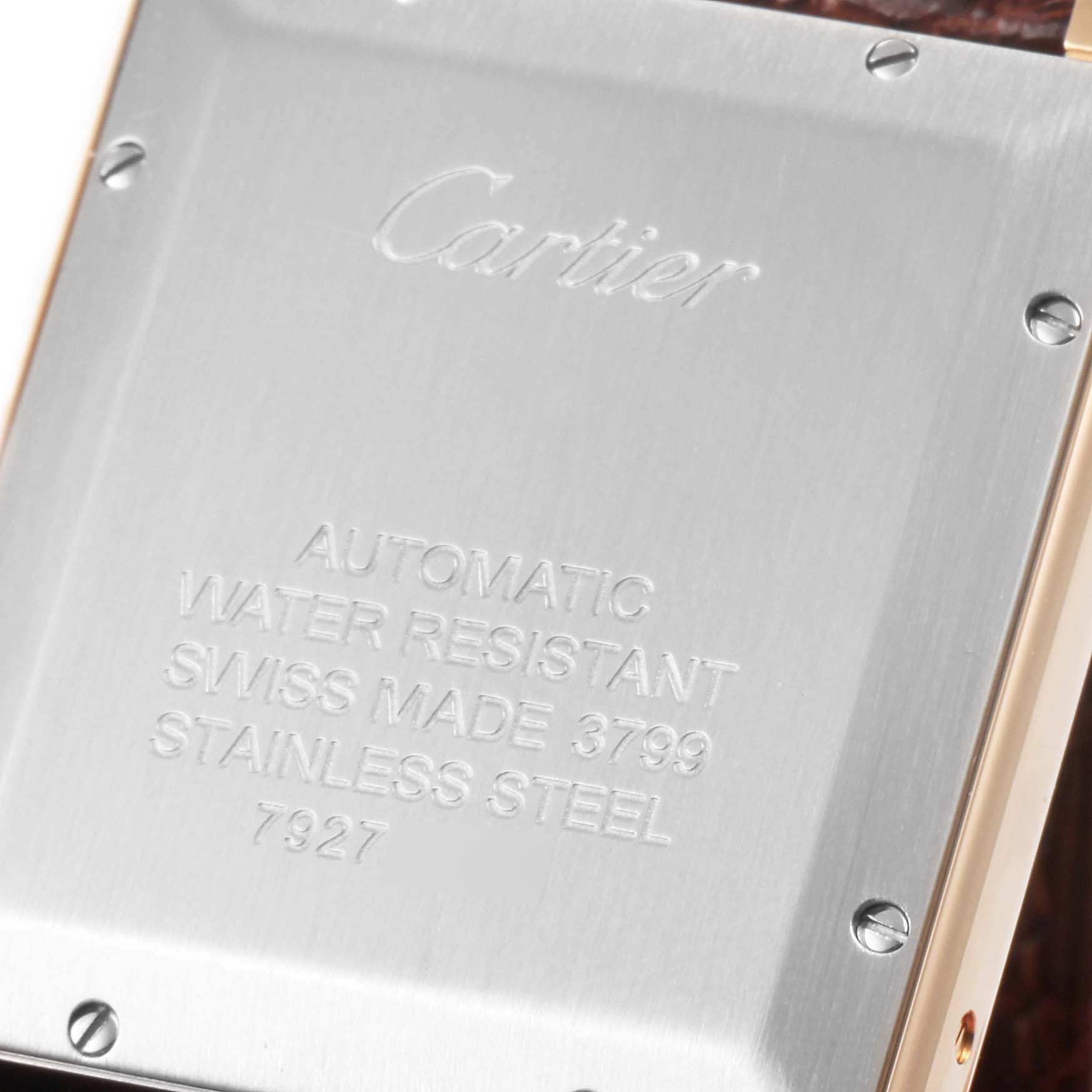 This image shows the engraved back case of a Cartier Tank Solo W5200026 Men's Rose Gold Silver Dial W5200026 Men's Rose Gold Silver Dial watch.