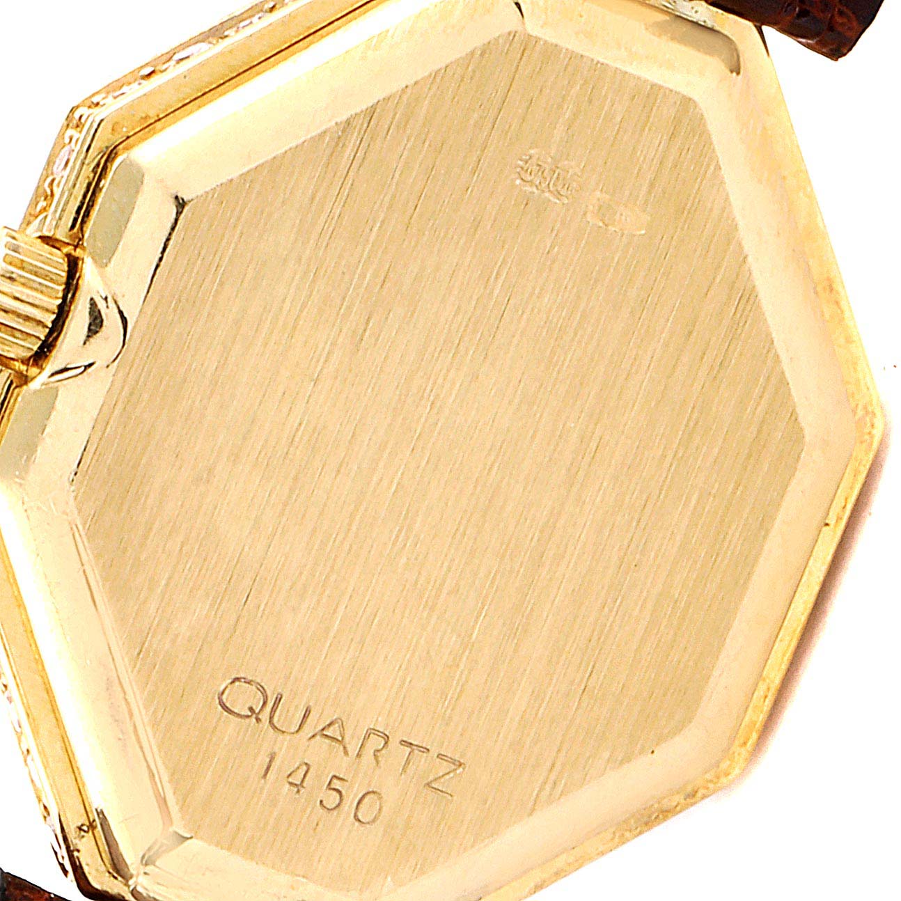 The image shows the back case of an Omega 1450 Women's Yellow Gold Champagne Dial 1450 Women's Yellow Gold Champagne Dial DeVille Mini Yellow Gold Diamond Cocktail Ladies Watch 1450.