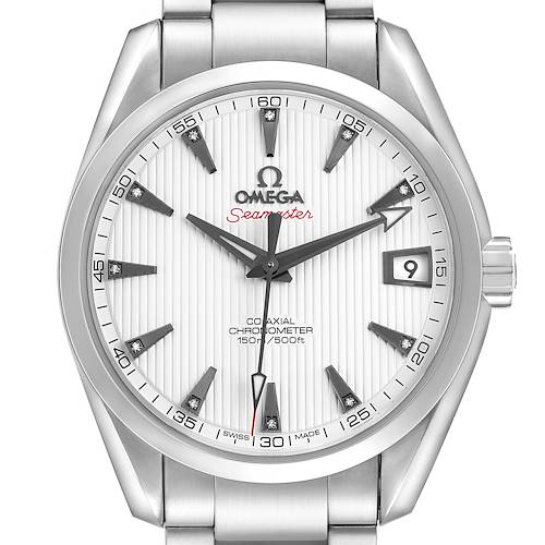 The Omega Aqua Terra 231.10.39.21.54.001 Men's Stainless Steel White Dial watch is shown from the front, displaying the dial, hands, indices, and crown.
