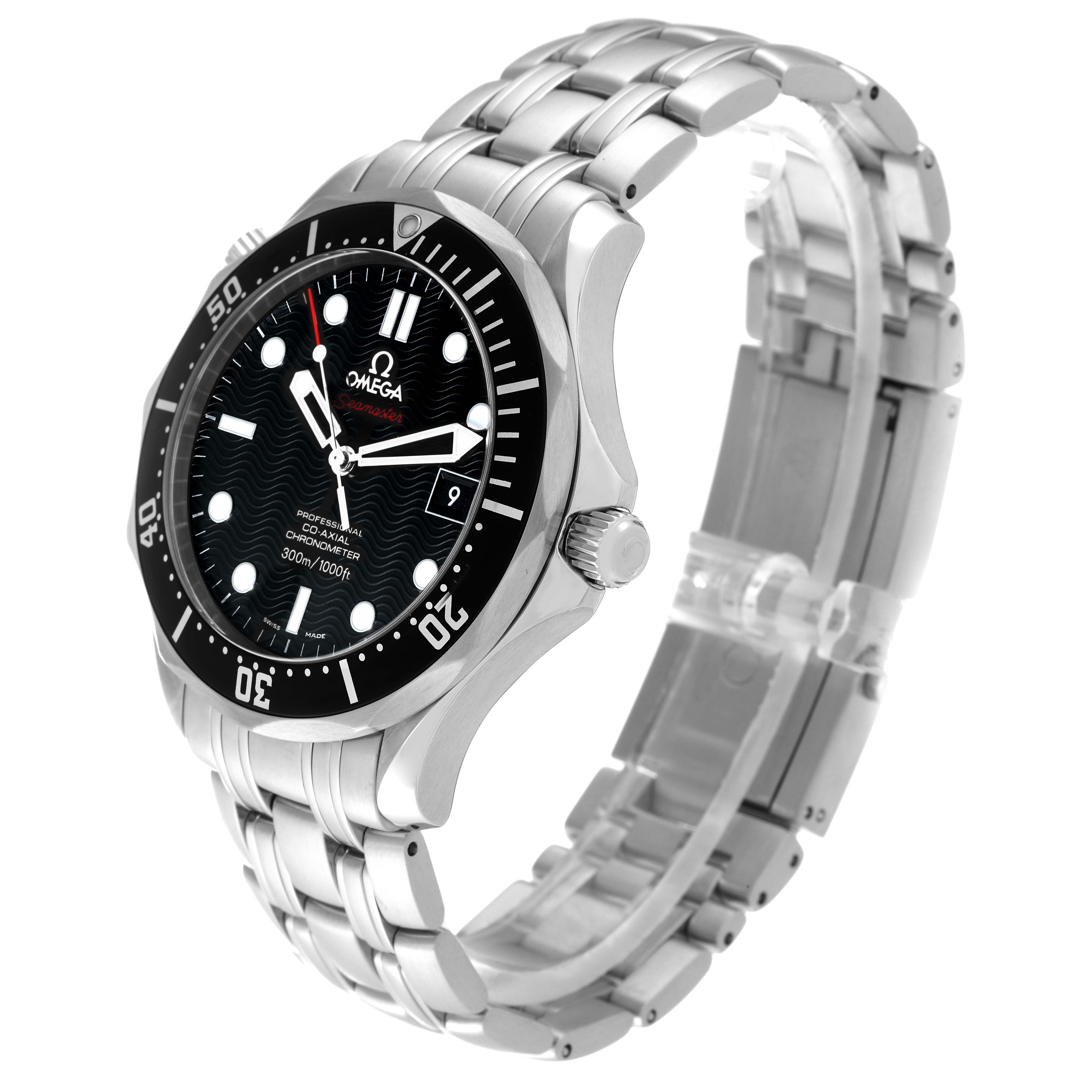 The image shows an Omega Seamaster 212.30.41.20.01.002 Men
s Stainless Steel Black Dial 212.30.41.20.01.002 Men
s Stainless Steel Black Dial watch at a three-quarter angle, displaying the face, bezel, crown, and bracelet.