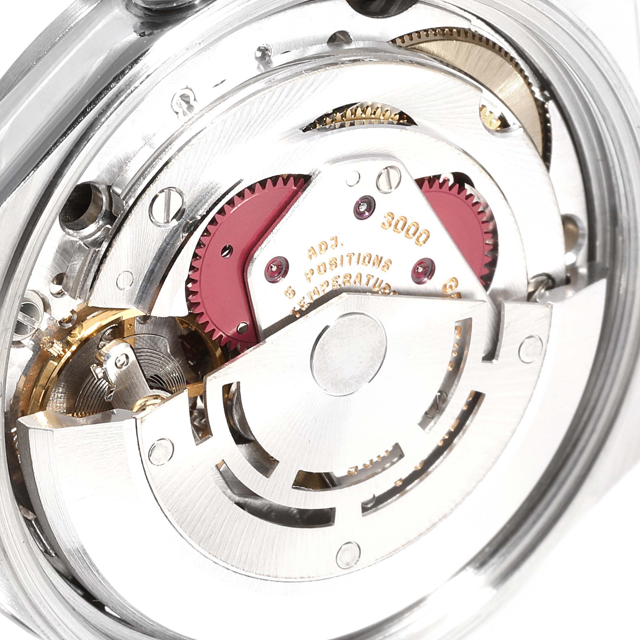 Close-up view of the movement and internal mechanism of the Rolex Air-King 14000M Men's Stainless Steel Blue Dial 14000M Men's Stainless Steel Blue Dial watch.