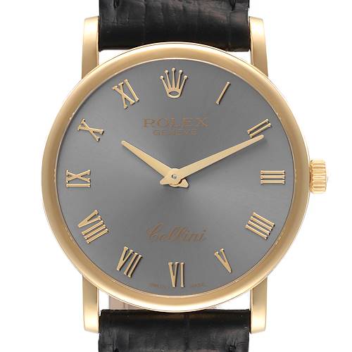Photo of Rolex Cellini Classic 18K Yellow Gold Slate Roman Dial Mens Watch 5115 Card