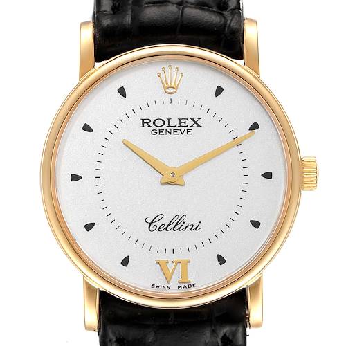 Photo of Rolex Cellini Classic Yellow Gold Silver Dial Black Strap Mens Watch 5115