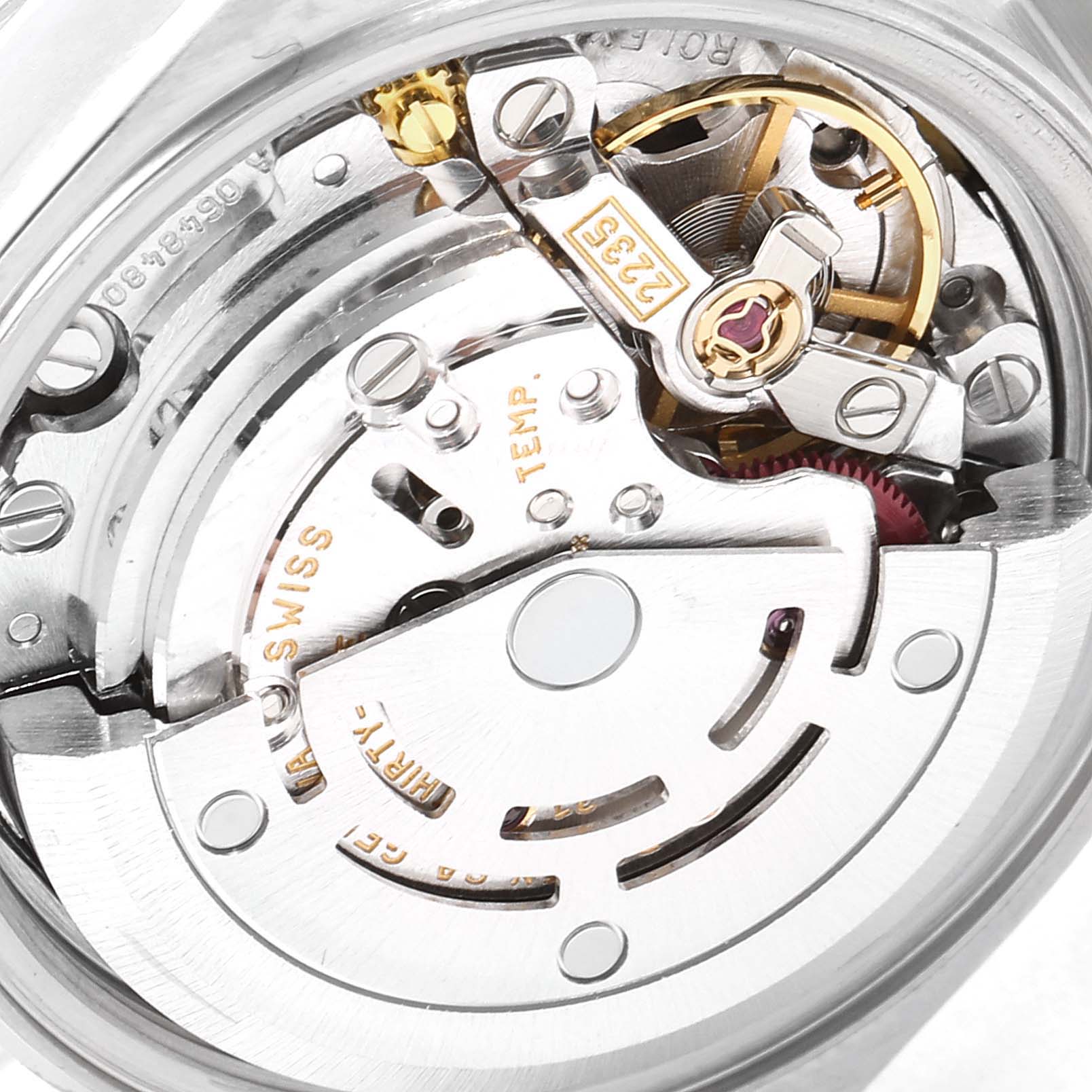 This image shows a close-up view of the Rolex Date 79160 Women
s Stainless Steel Blue Dial 79160 Women
s Stainless Steel Blue Dial model
s mechanical movement, highlighting its intricate components.