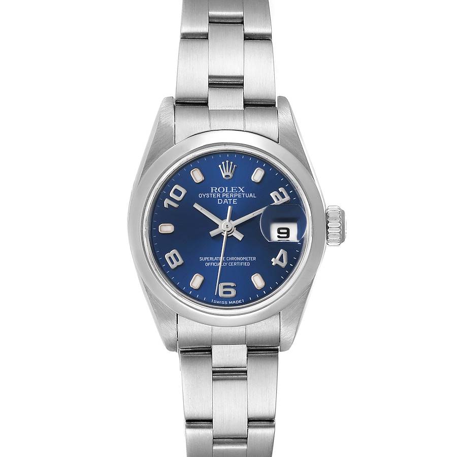 Rolex Date 26 Blue Dial Domed Bezel Steel Ladies Watch 79160 SwissWatchExpo