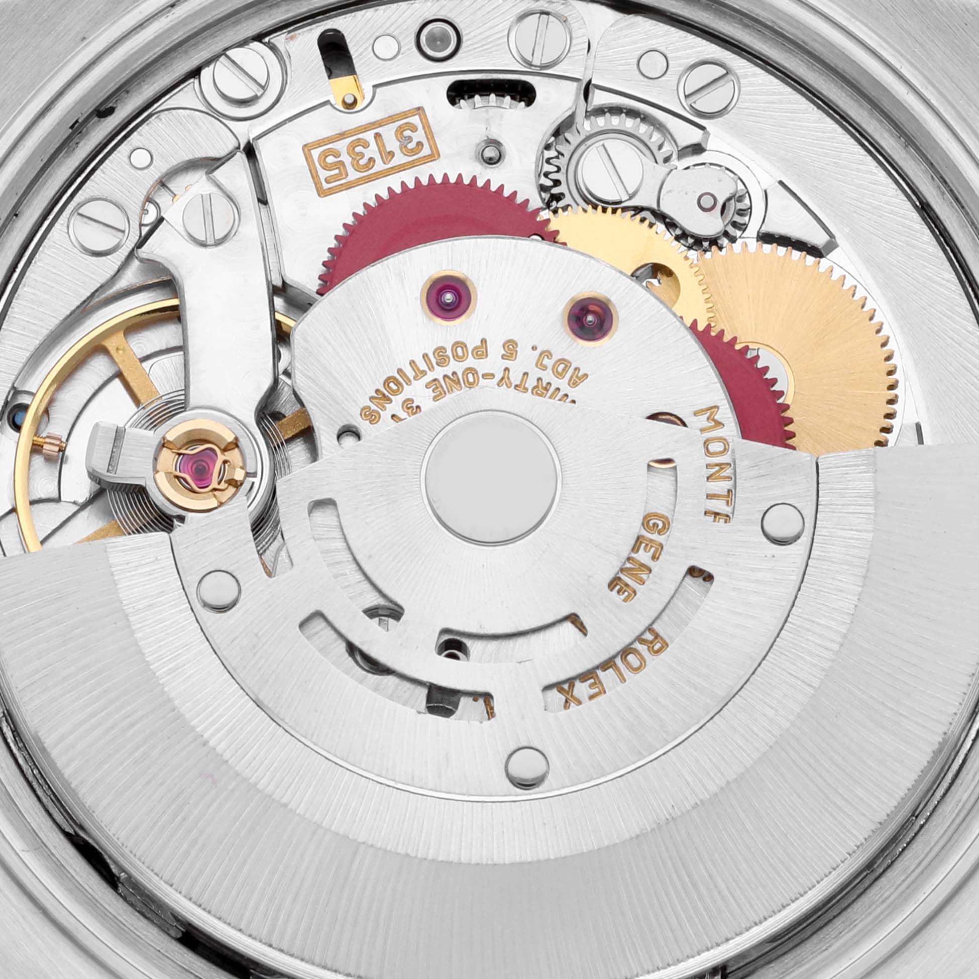 This image shows a close-up view of the movement mechanism of a Rolex Date 15210 Men
s Stainless Steel Black Dial 15210 Men
s Stainless Steel Black Dial model watch.