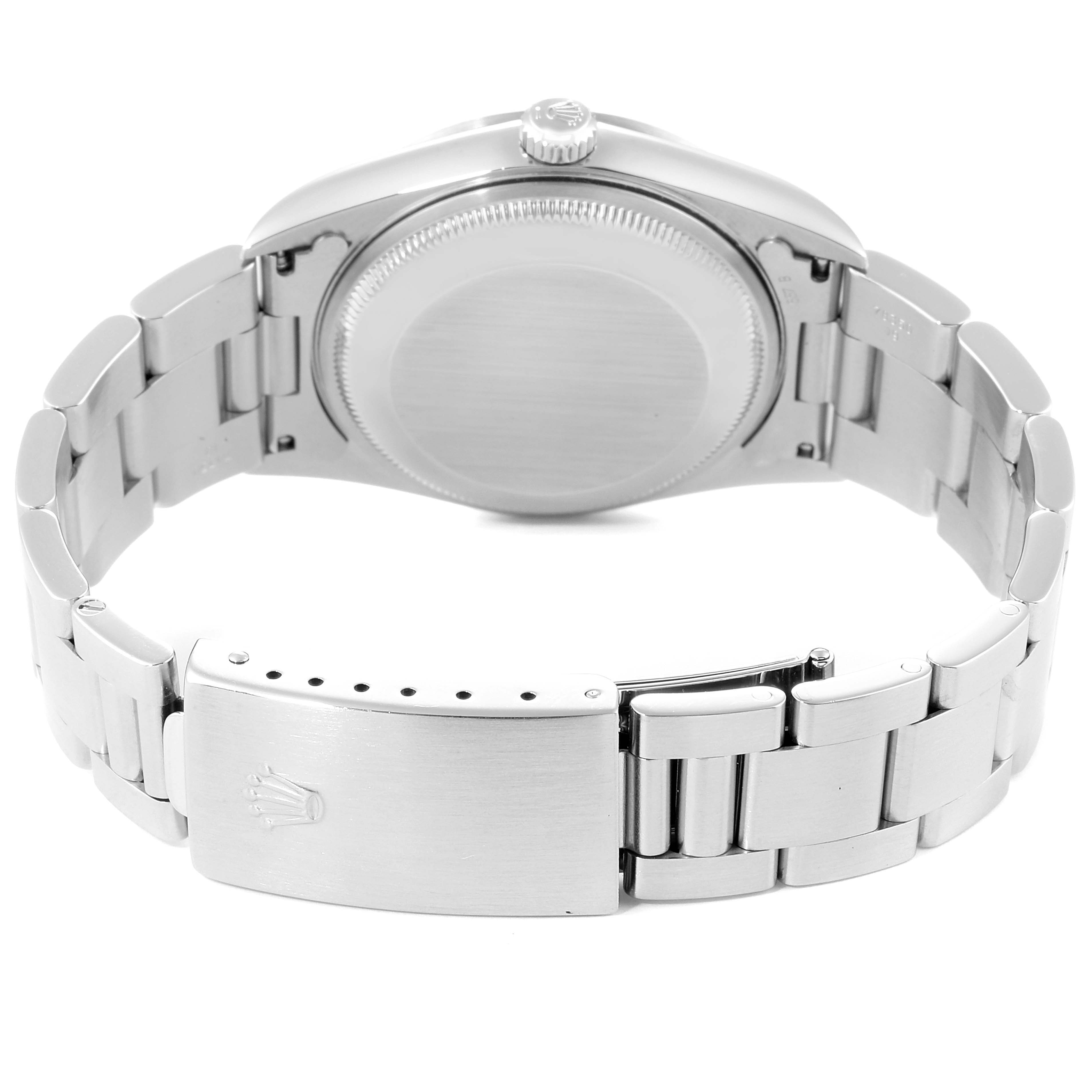 This image shows the back case, bracelet, and clasp of the Rolex Date 15200 Men's Stainless Steel White Dial 15200 Men's Stainless Steel White Dial model watch.