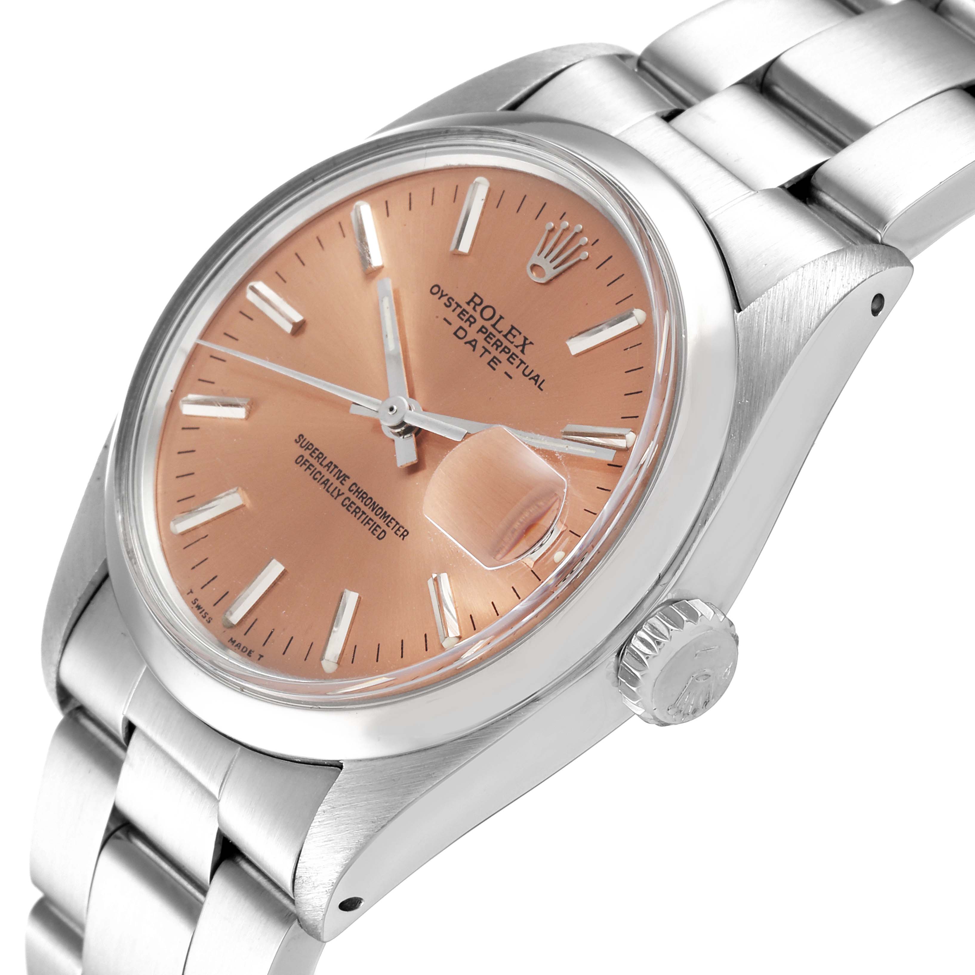 The image shows a side-angle view of the Rolex Vintage Collection 1500 Men's Stainless Steel Brown Dial 1500 Men's Stainless Steel Brown Dial model, displaying the dial, crown, and part of the bracelet.