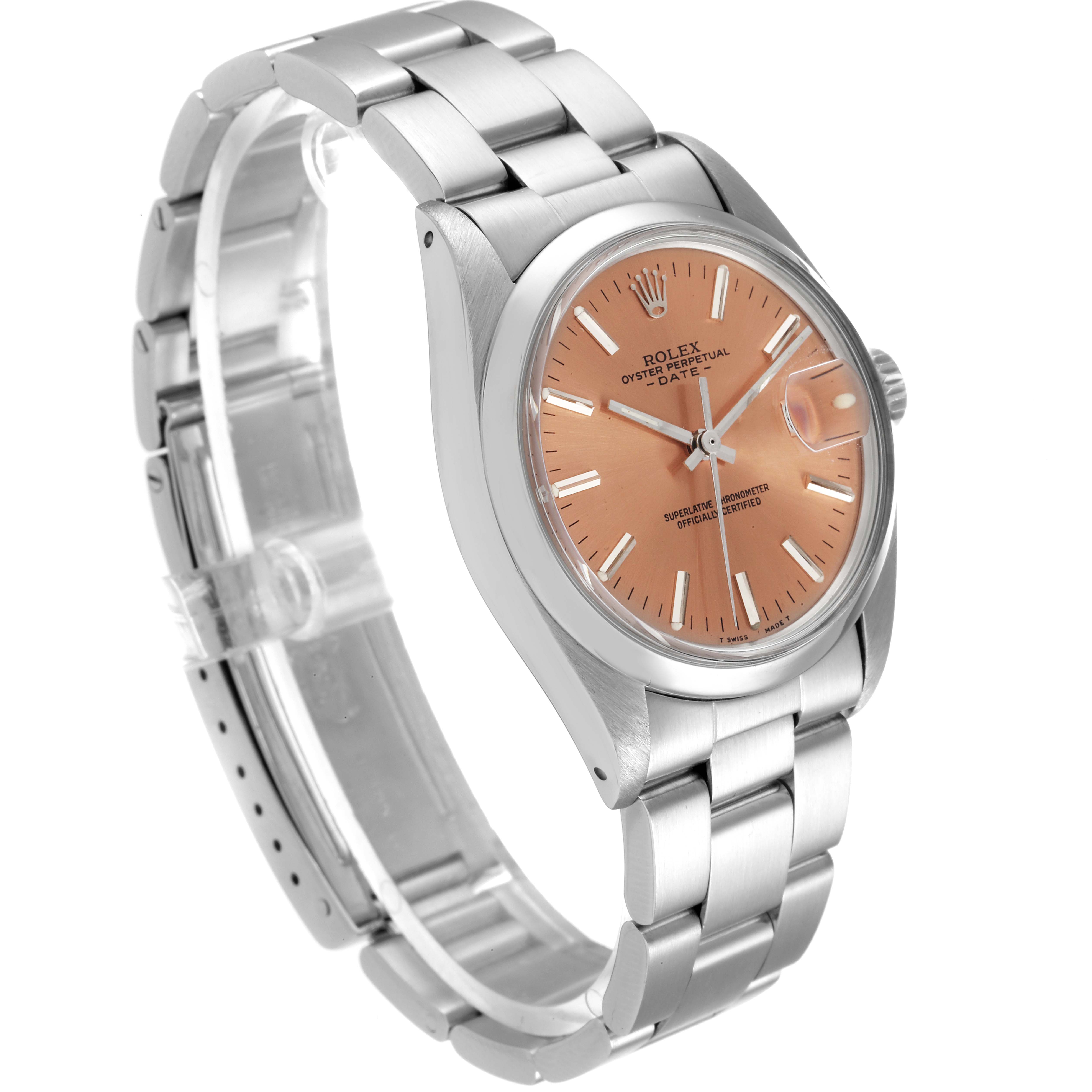 The Rolex Vintage Collection 1500 Men's Stainless Steel Brown Dial 1500 Men's Stainless Steel Brown Dial watch is shown at a three-quarter angle, highlighting the face, bezel, and metal bracelet.