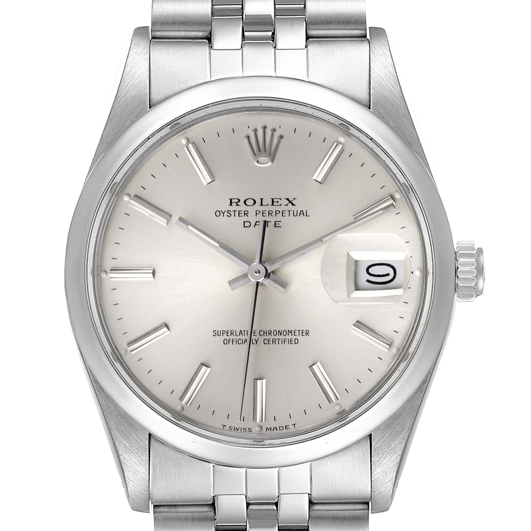 Rolex Date Stainless Steel Silver Dial Vintage Mens Watch 15000