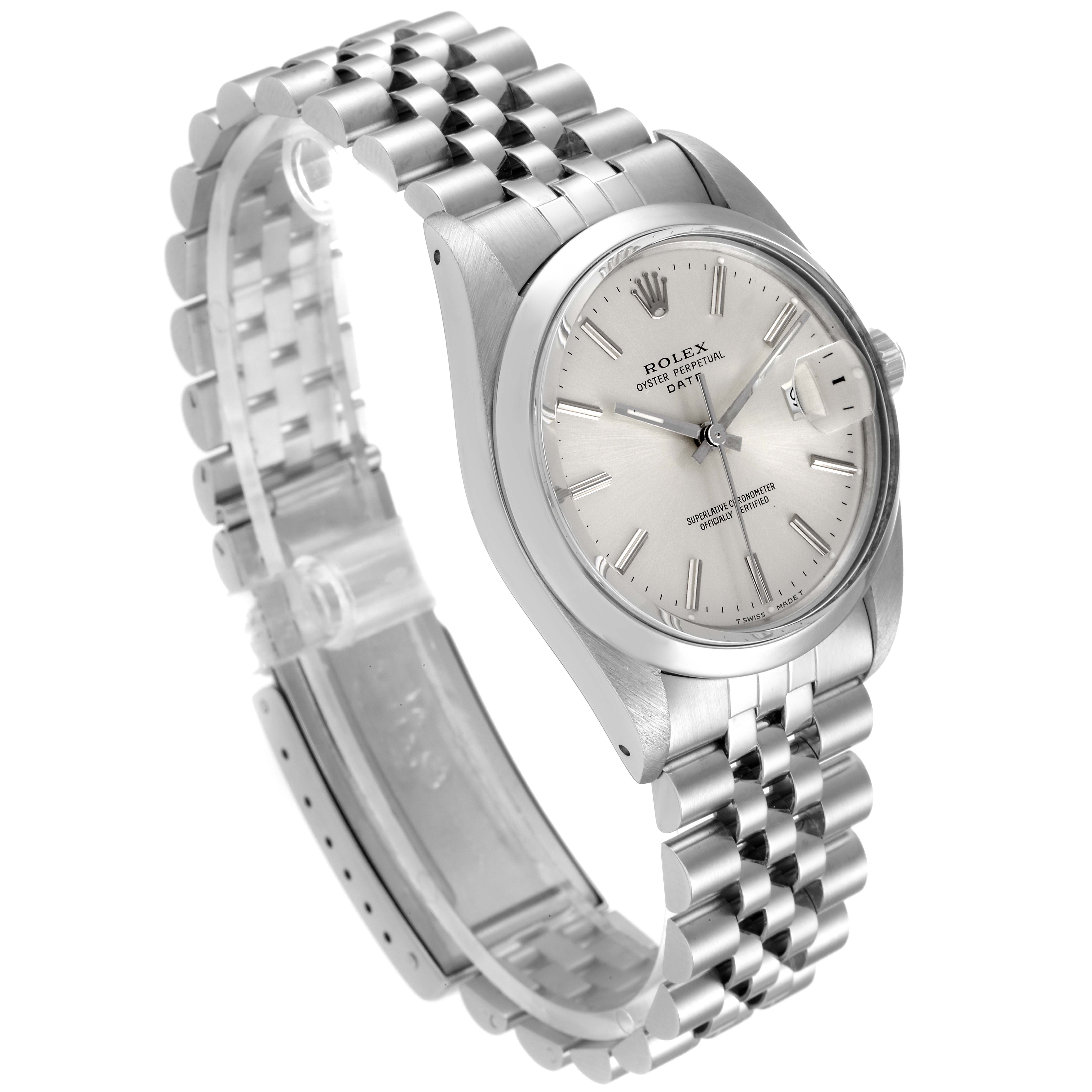 The image shows a Rolex Vintage Collection 15000 Men
s Stainless Steel Silver Dial 15000 Men
s Stainless Steel Silver Dial watch at a three-quarter angle, highlighting its face, crown, and stainless steel bracelet.