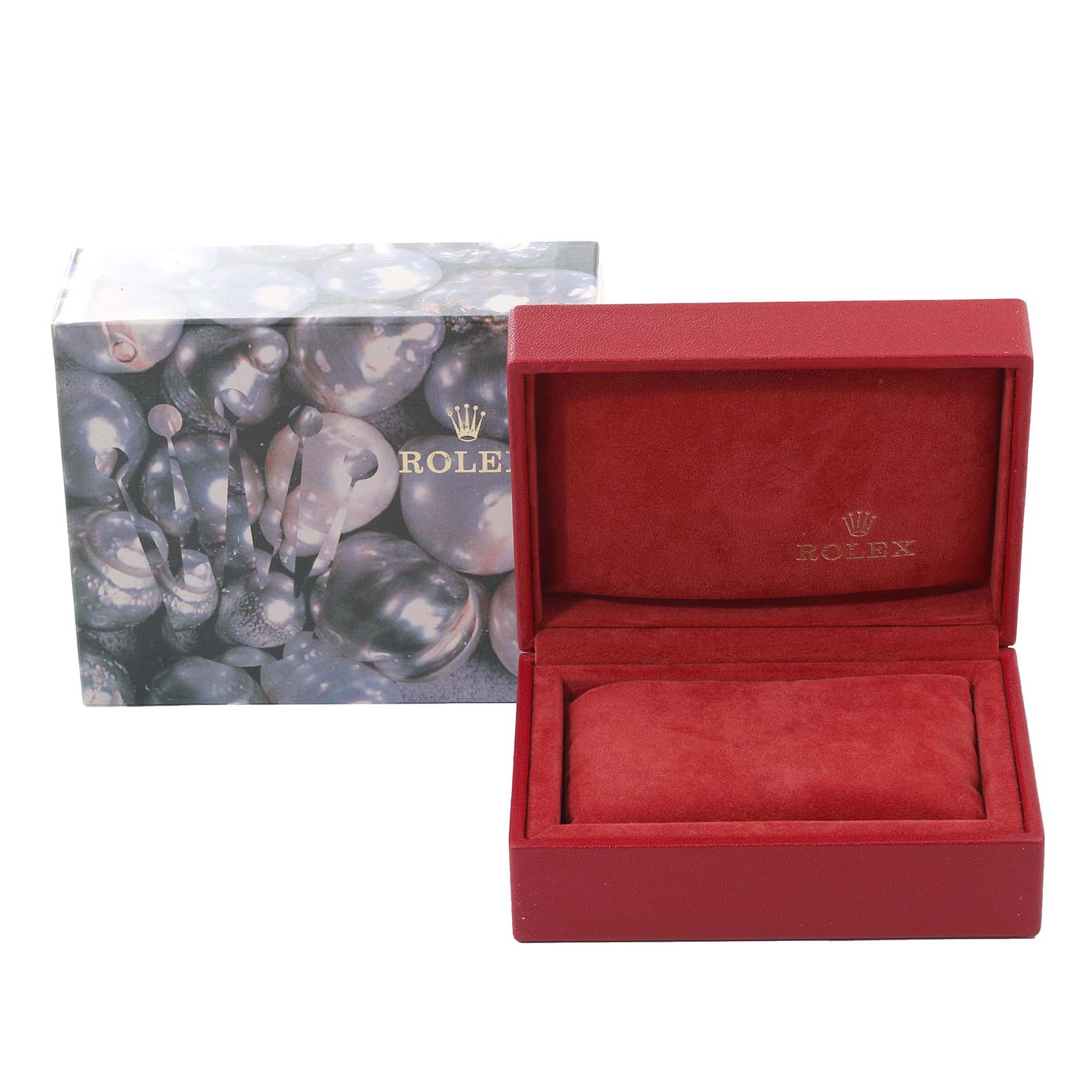 This image shows the packaging box and open display case for a Rolex Datejust 79174 Women
s Stainless Steel Silver Dial 79174 Women
s Stainless Steel Silver Dial model watch.