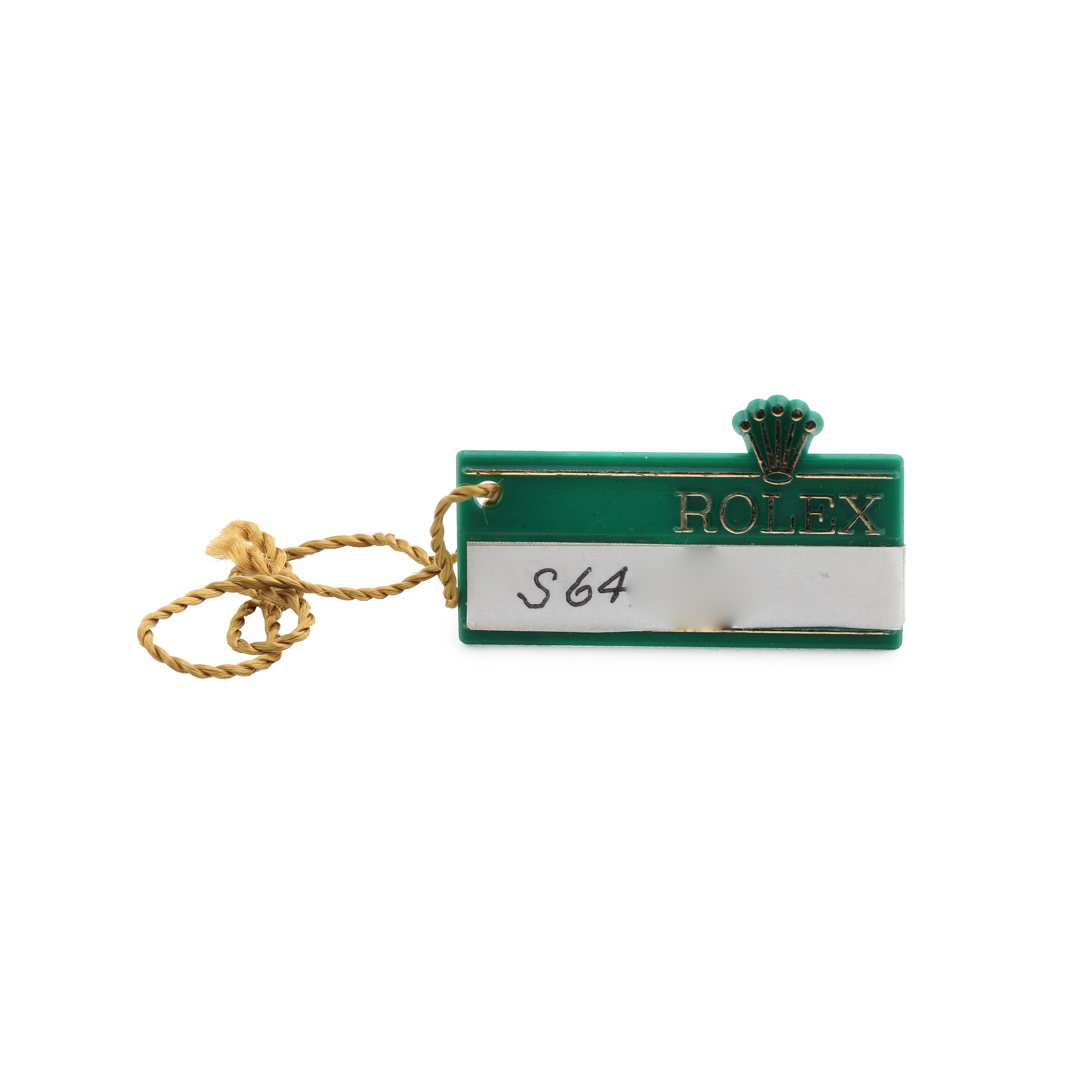 The image shows a green tag with the Rolex logo and a code, likely an accessory for the Datejust model by Rolex.