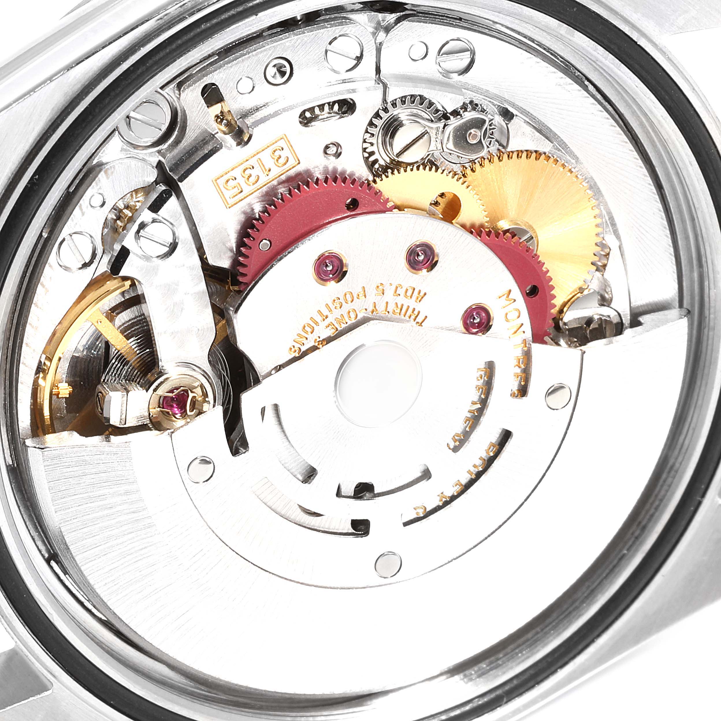 The image shows the inner mechanical components of a Rolex Datejust 16200 Men's Stainless Steel Blue Dial 16200 Men's Stainless Steel Blue Dial watch from a rear angle.