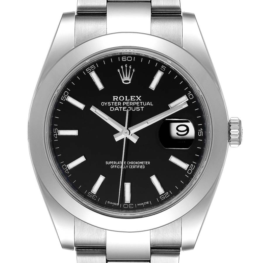 Rolex Datejust 41 Black Dial Smooth Bezel Steel Mens Watch 126300 Box Card SwissWatchExpo