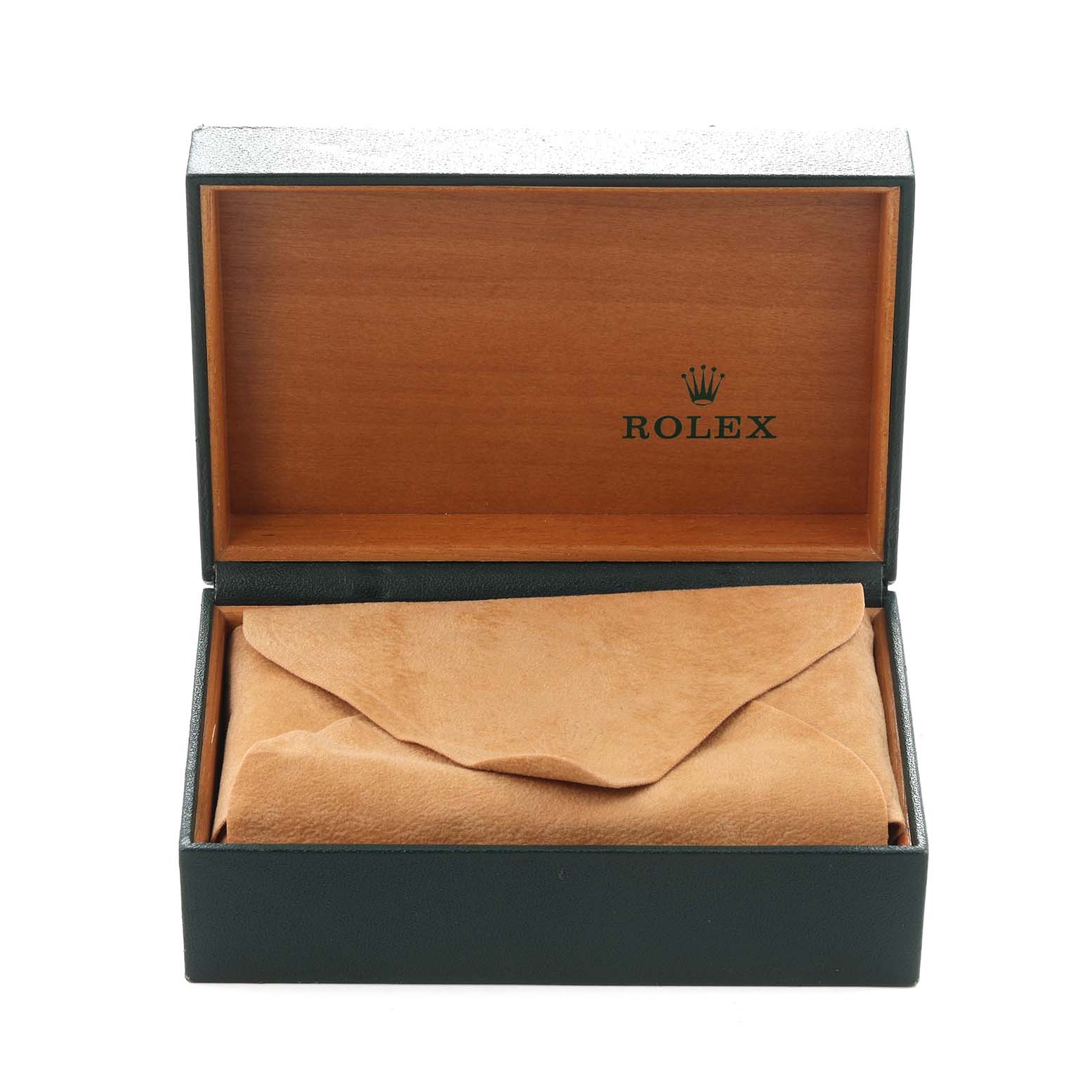 The image shows the open box for a Rolex Datejust model 16200 men's watch, displaying the interior lined with fabric but not the watch itself.