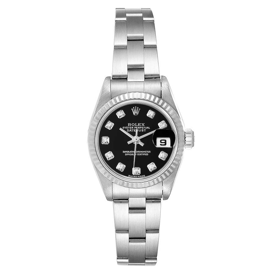 Rolex Datejust Steel White Gold Black Diamond Dial Watch 79174 Box Papers SwissWatchExpo