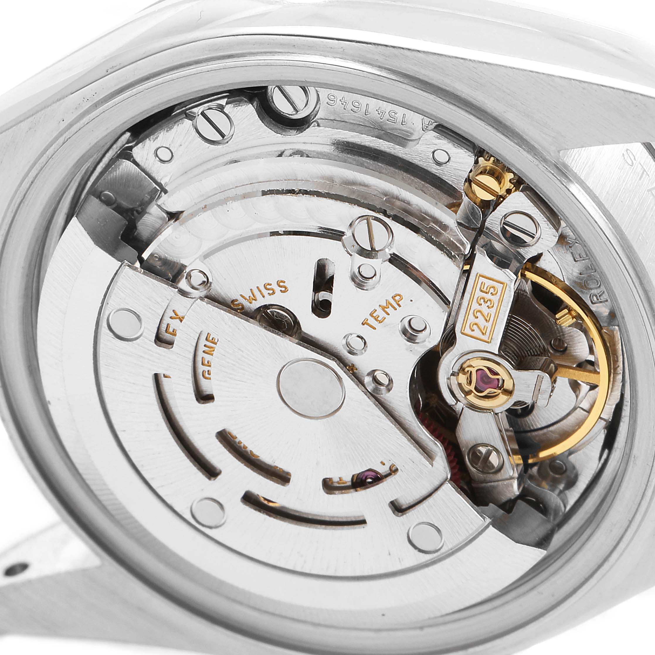 This image shows the movement mechanism of a Rolex Datejust 79174 Women
s Stainless Steel Black Dial 79174 Women
s Stainless Steel Black Dial watch from a top-down angle.