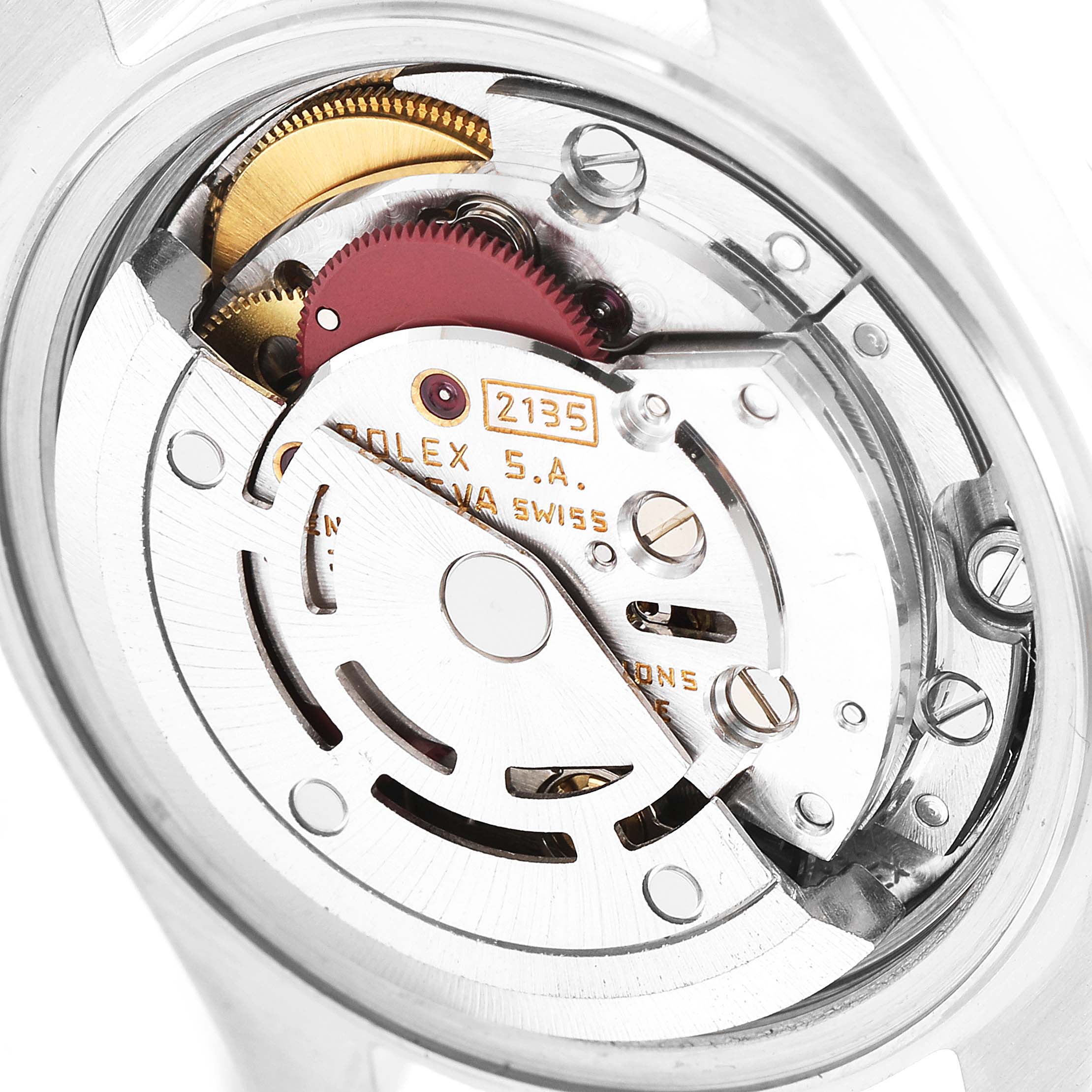 This image shows an angled close-up view of the movement mechanism inside a Rolex Datejust 69173 Women
s Steel and Gold (two tone) Champagne Dial 69173 Women
s Steel and Gold (two tone) Champagne Dial watch.