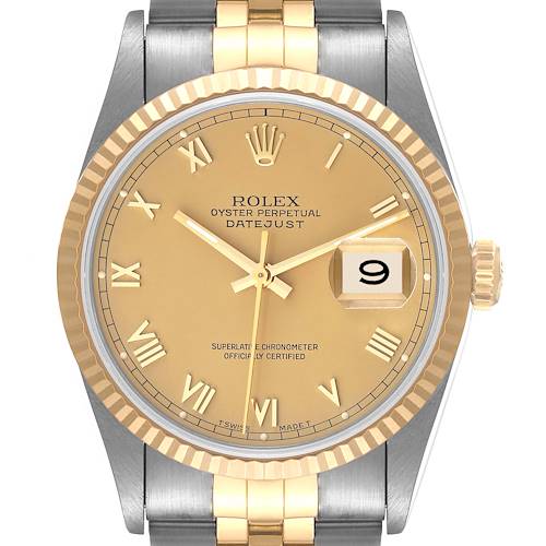 Photo of Rolex Datejust Steel Yellow Gold Roman Dial Mens Watch 16233 Box Papers