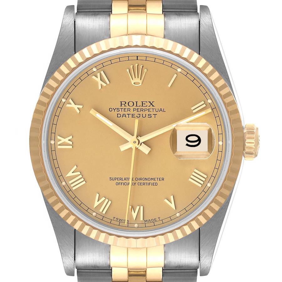Rolex Datejust Steel Yellow Gold Roman Dial Mens Watch 16233 Box Papers SwissWatchExpo