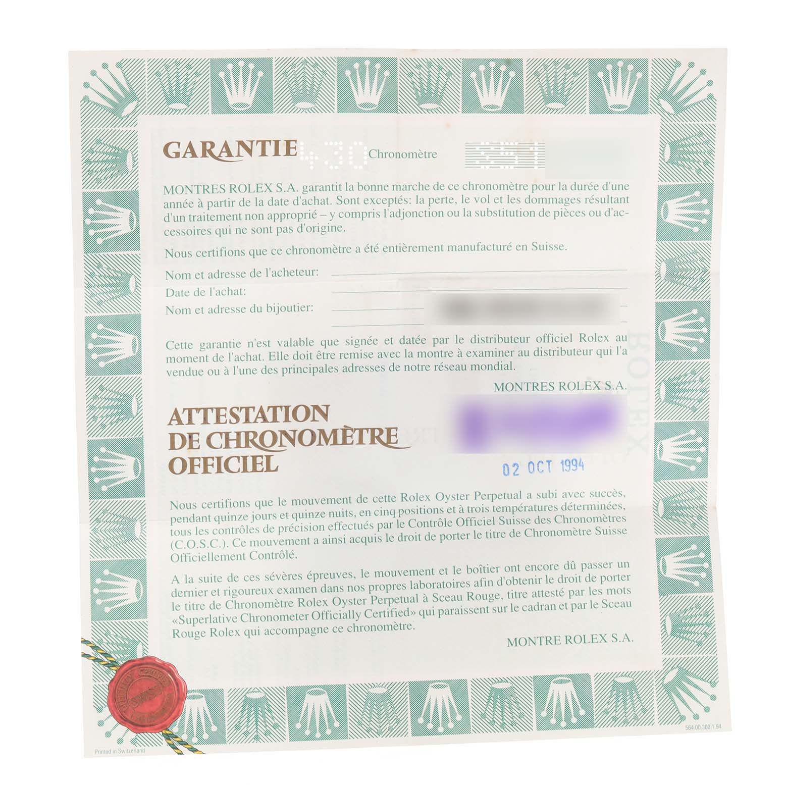 The image shows a certificate of Best Quality
ity and warranty for a Rolex Datejust 69173 Women
s Steel and Gold (two tone) White Dial 69173 Women
s Steel and Gold (two tone) White Dial model.