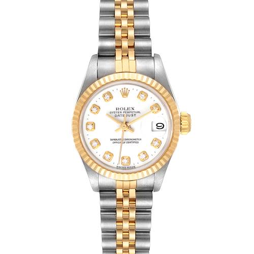 Photo of Rolex Datejust Steel Yellow Gold White Diamond Dial Watch 69173 Box Papers