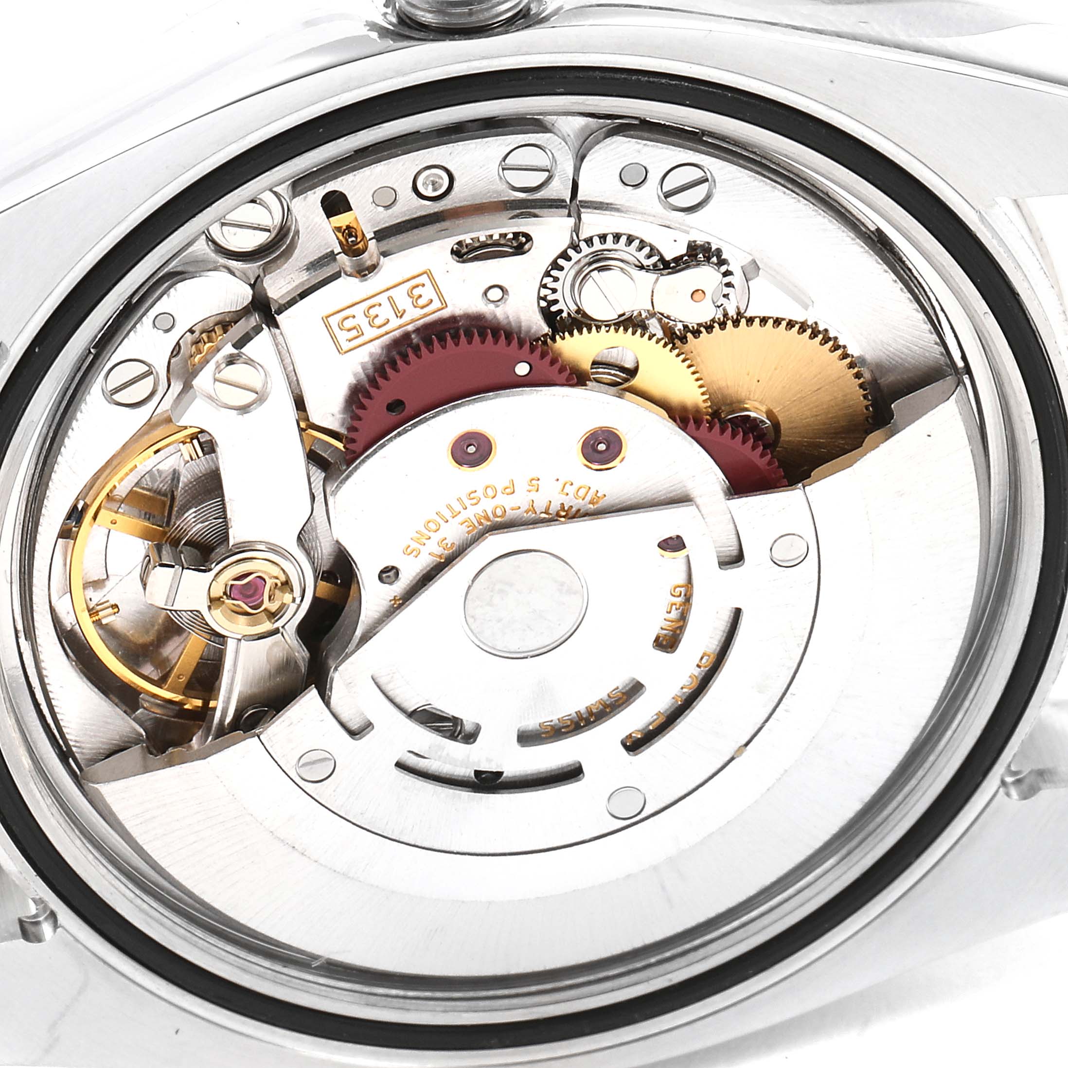 The image shows the internal mechanical movement of a Rolex Turn-o-Graph 116264 Men
s Stainless Steel Black Dial 116264 Men
s Stainless Steel Black Dial watch from a top-down angle.