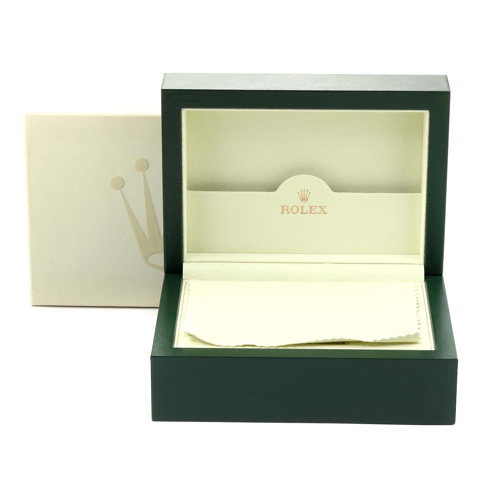 The image shows an open Rolex Daytona 116520 Men's Stainless Steel Black Dial 116520 Men's Stainless Steel Black Dial watch box and its outer packaging, viewed from the front.