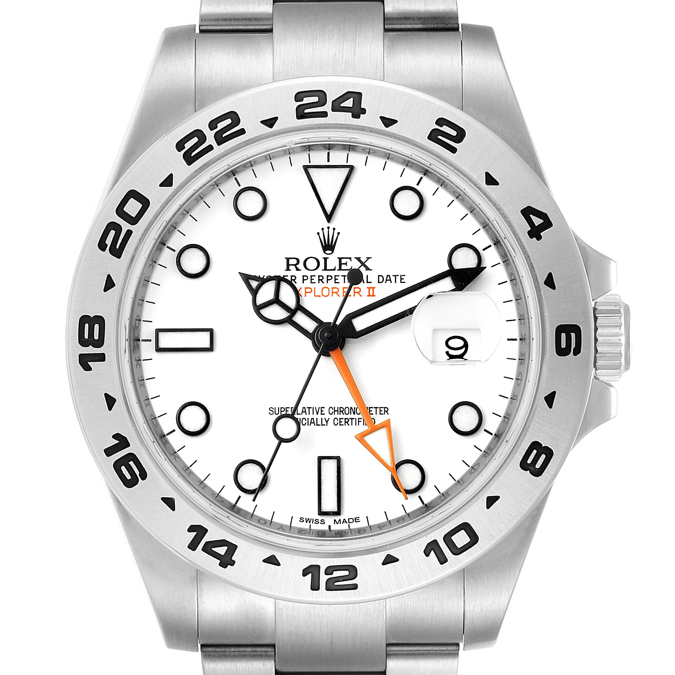 The image shows a full frontal view of a Rolex Explorer 216570 Men's Stainless Steel White Dial 216570 Men's Stainless Steel White Dial watch, highlighting its white dial, bezel, and stainless steel bracelet.