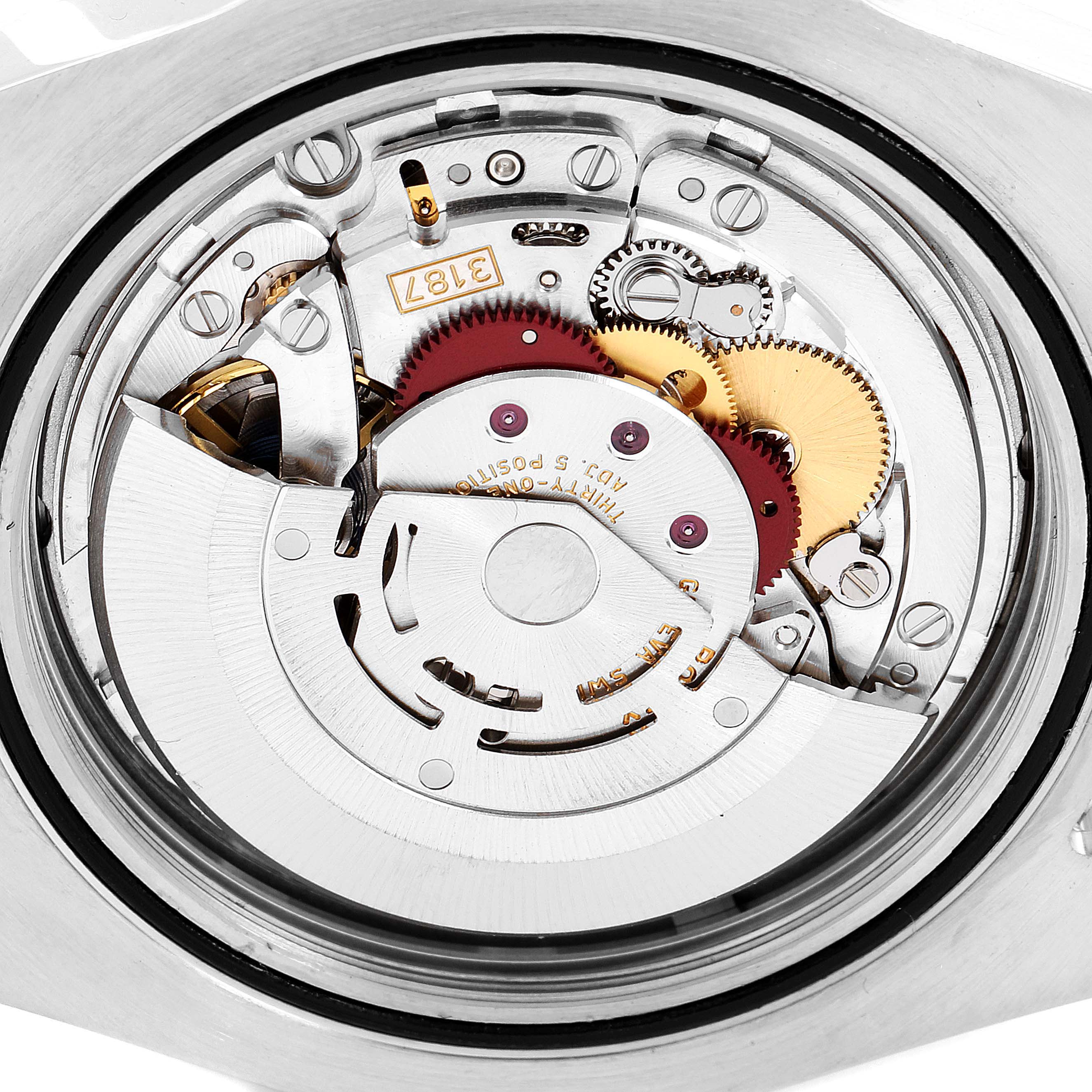 This image shows an inside view of the movement and gears of the Rolex Explorer 216570 Men's Stainless Steel White Dial 216570 Men's Stainless Steel White Dial watch.