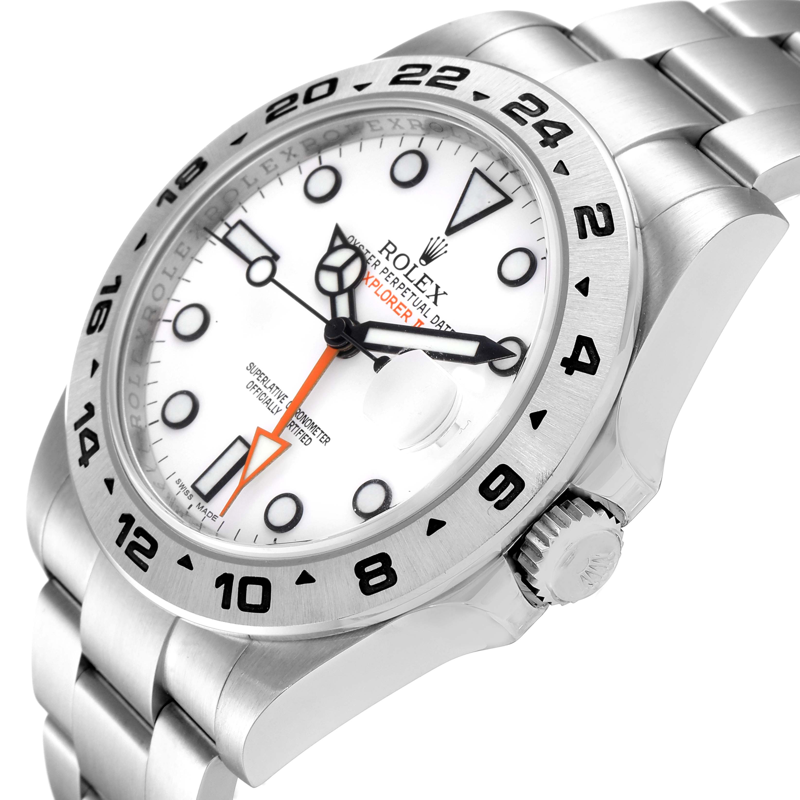 The image shows a side angle of the Rolex Explorer 216570 Men's Stainless Steel White Dial 216570 Men's Stainless Steel White Dial watch, highlighting the dial, bezel, crown, and bracelet.