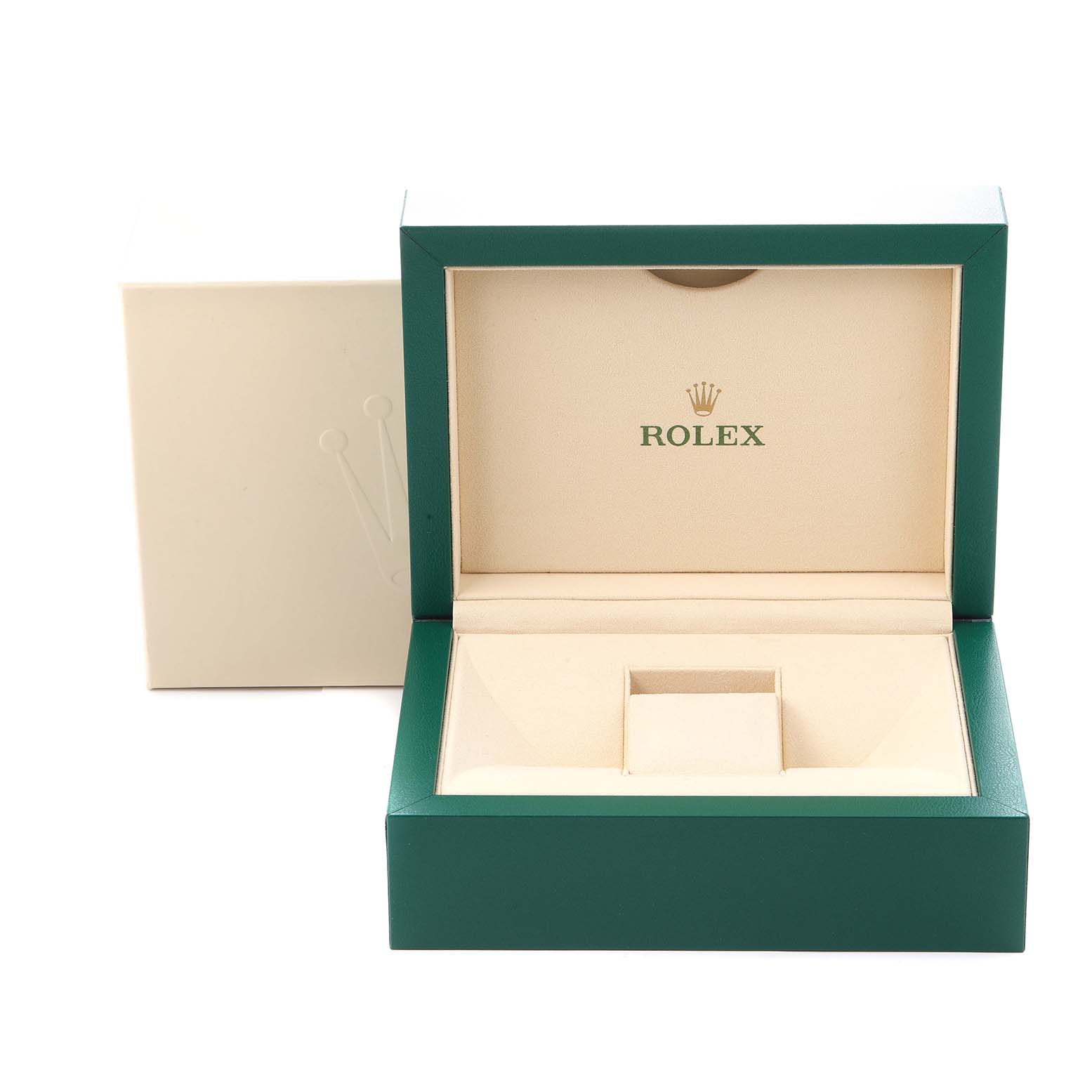 The image shows the presentation box for the Rolex GMT-Master model 116710 men's watch, displaying a green and beige color scheme.