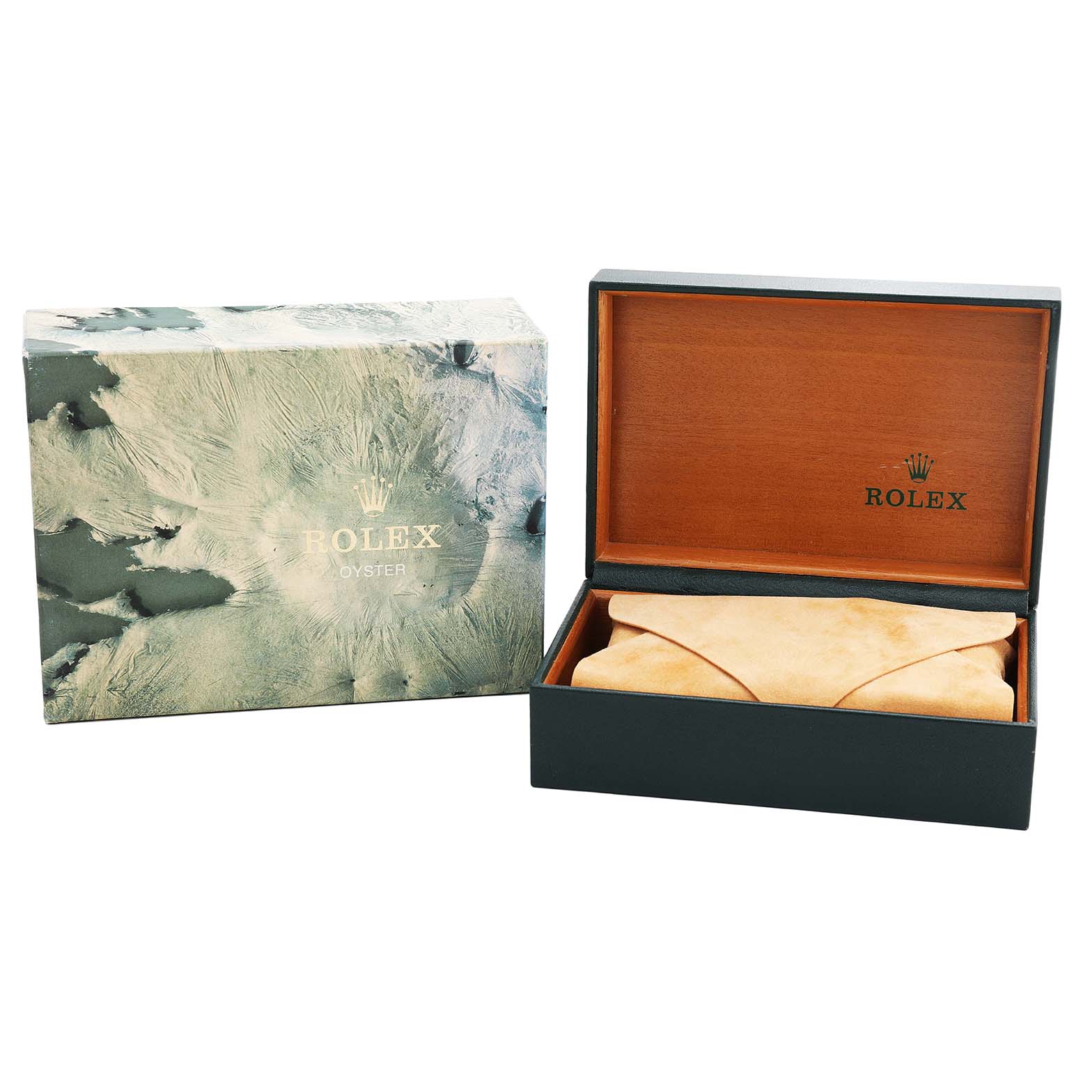 The image shows the packaging, including the box and case, for the Rolex GMT-Master 16713 Men's Steel and Gold (two tone) Black Dial watch.