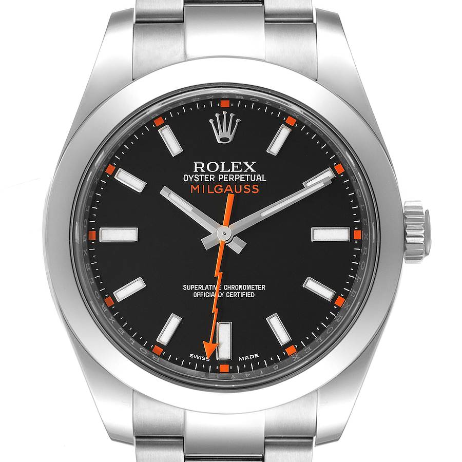 Rolex Milgauss Black Dial Domed Bezel Steel Mens Watch 116400 SwissWatchExpo