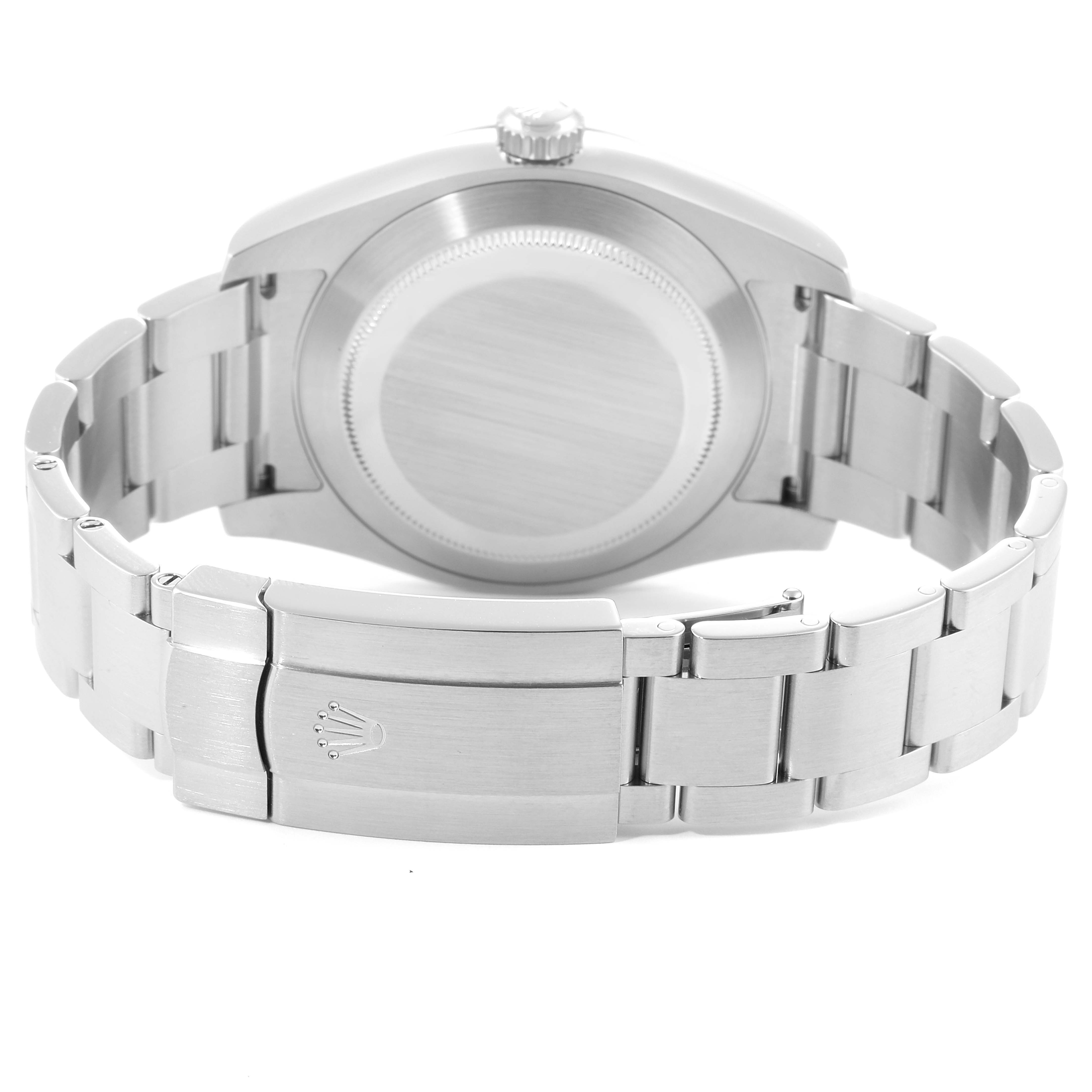 The image shows the back case and bracelet clasp of the Rolex Air-King 116900 Men's Stainless Steel Black Dial 116900 Men's Stainless Steel Black Dial watch from a rear angle.