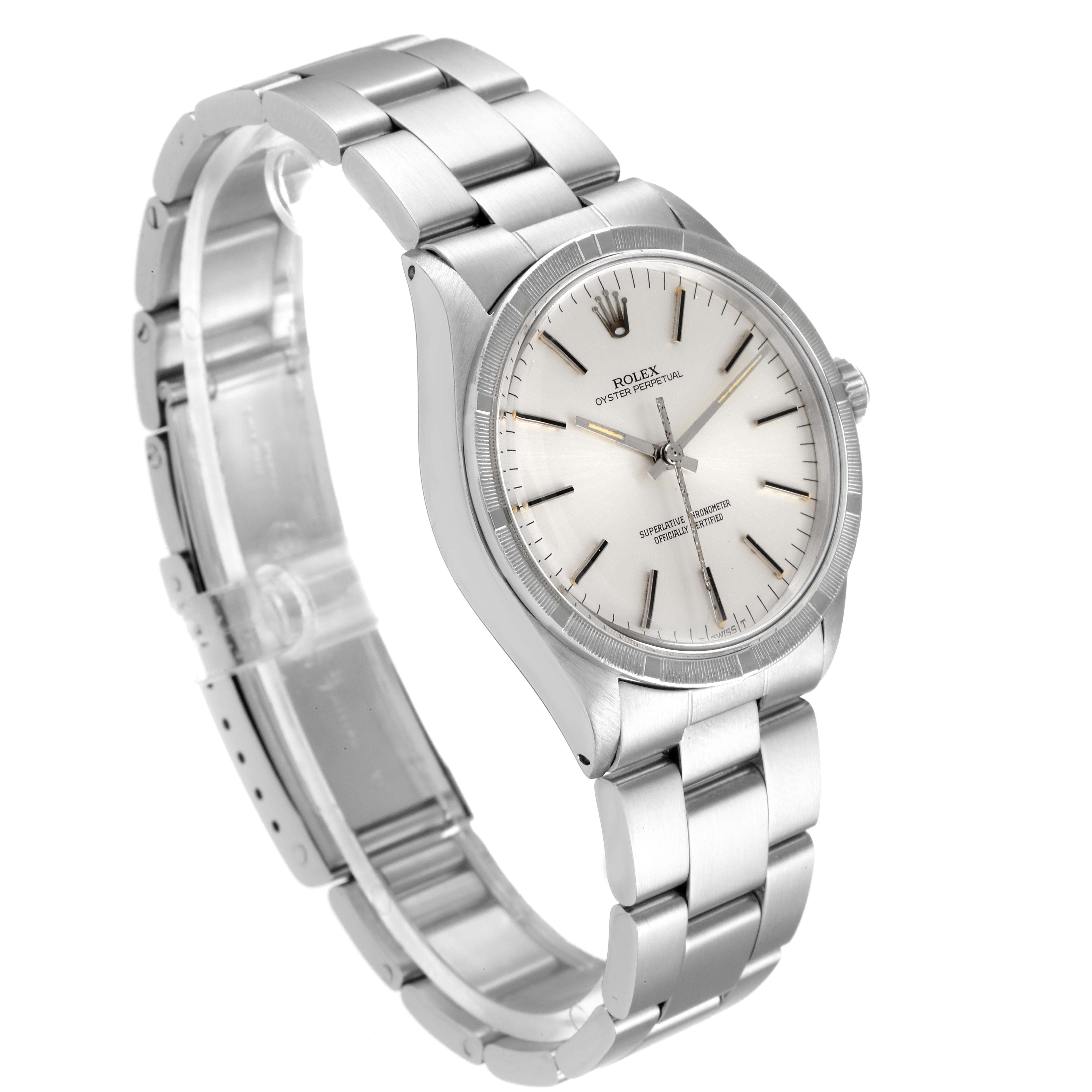 The Rolex Vintage Collection 1007 Men's Stainless Steel Silver Dial 1007 Men's Stainless Steel Silver Dial watch is shown at an angle highlighting the face, bezel, and bracelet.