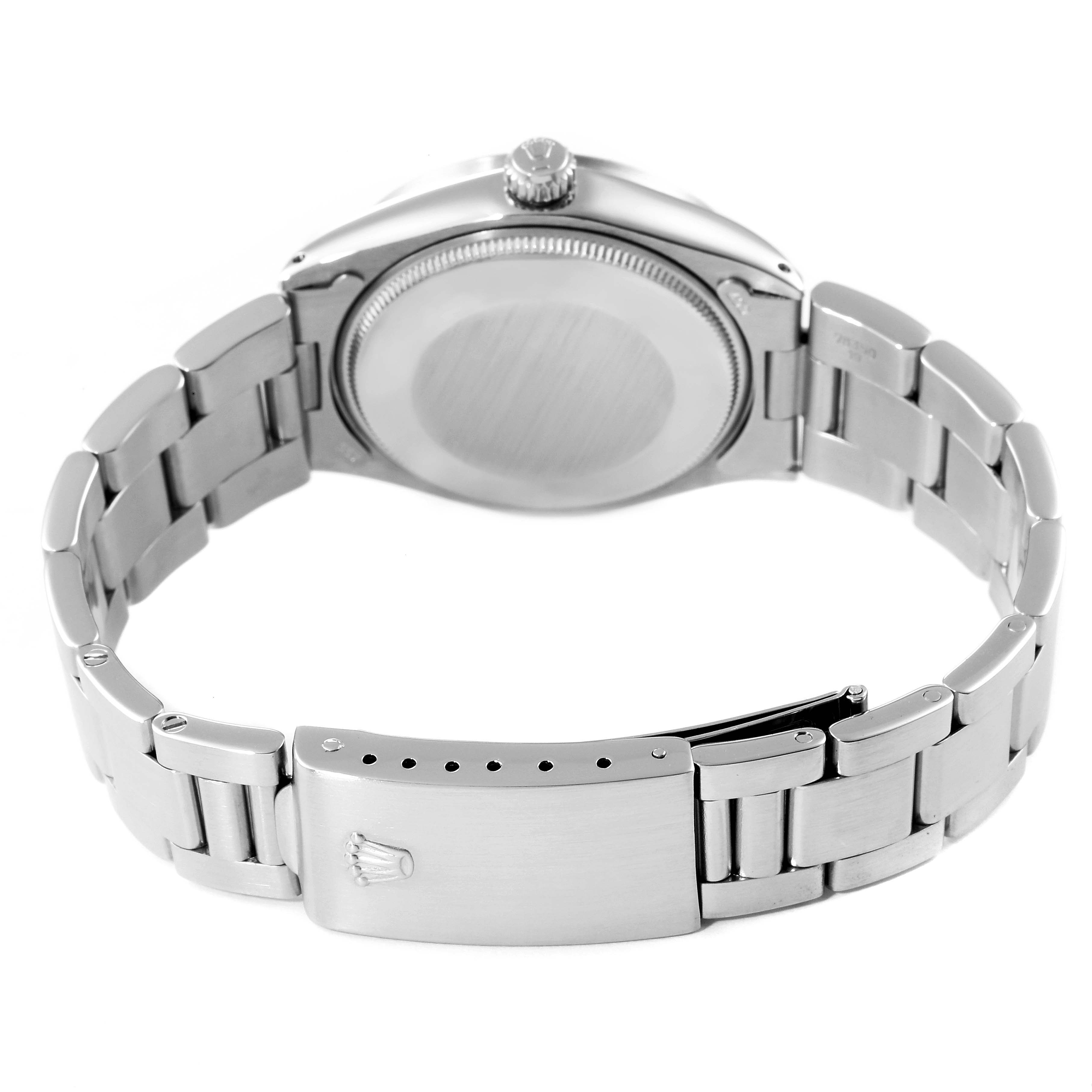 The image shows the back view of the Rolex Vintage Collection 1007 Men's Stainless Steel Silver Dial 1007 Men's Stainless Steel Silver Dial watch, highlighting the clasp and bracelet.