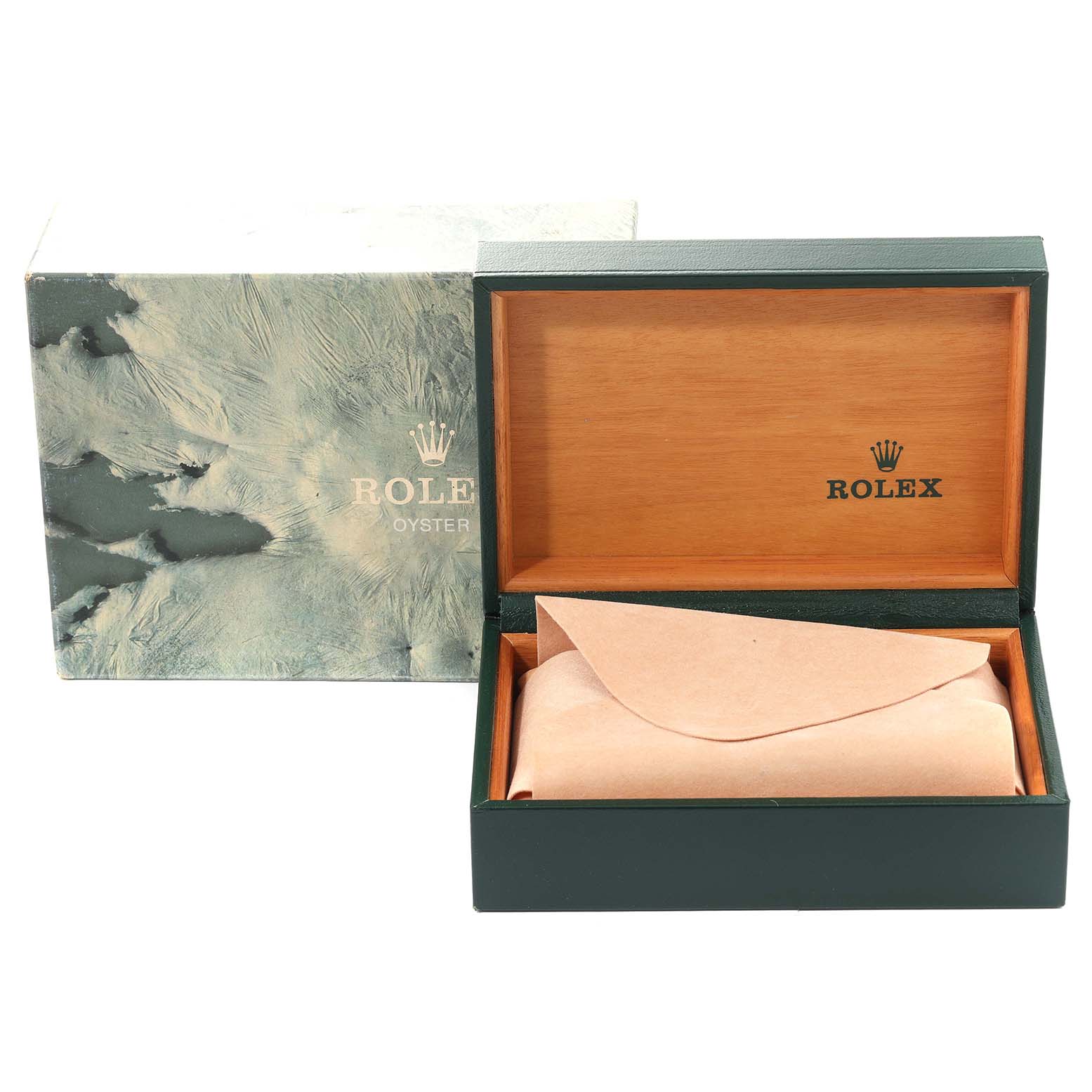 The image shows the open box and outer packaging for the Rolex Oysterquartz 17013 Men's Steel and Gold (two tone) Champagne Dial 17013 Men's Steel and Gold (two tone) Champagne Dial watch, with the watch itself wrapped in paper inside the box.