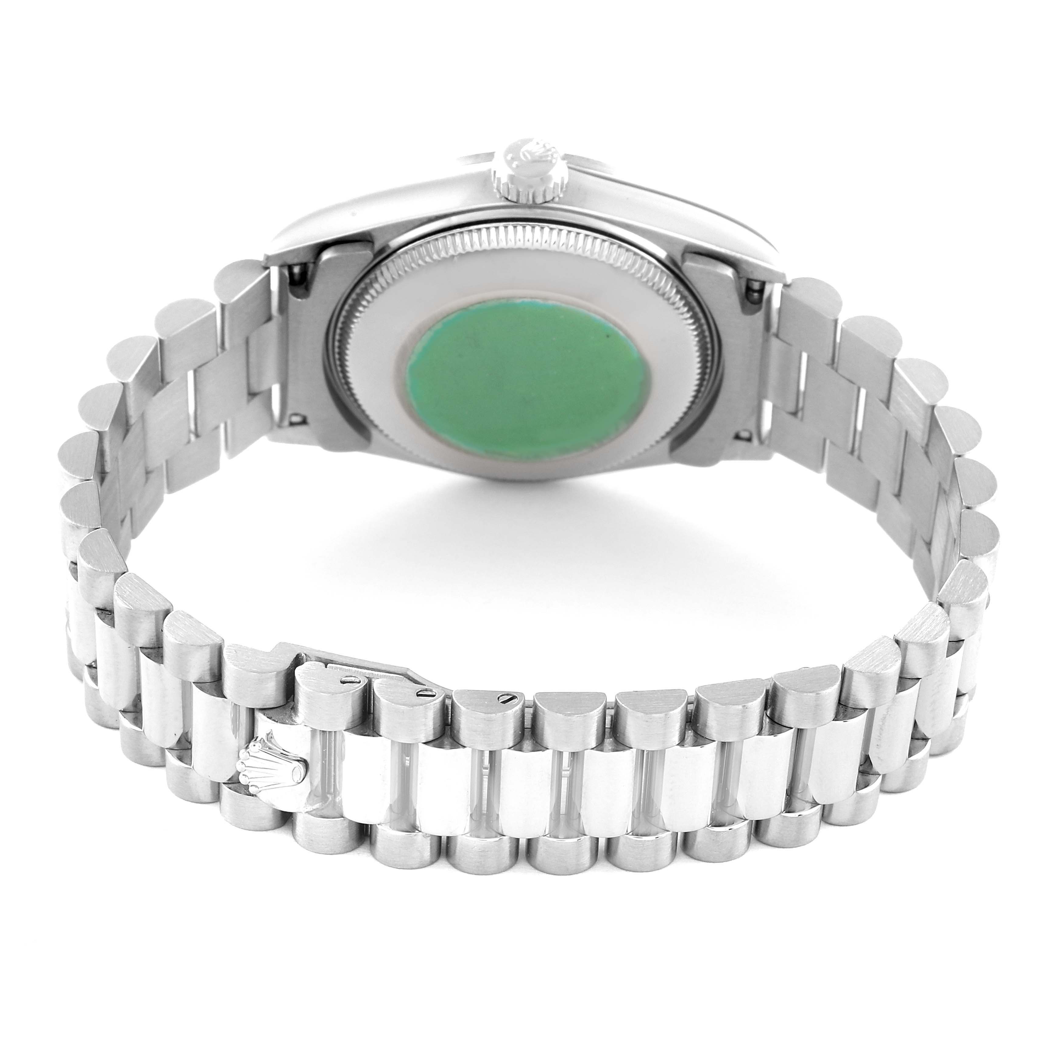 This image shows the back case and bracelet of the Rolex President 68279 Women's White Gold Silver Dial 68279 Women's White Gold Silver Dial model.