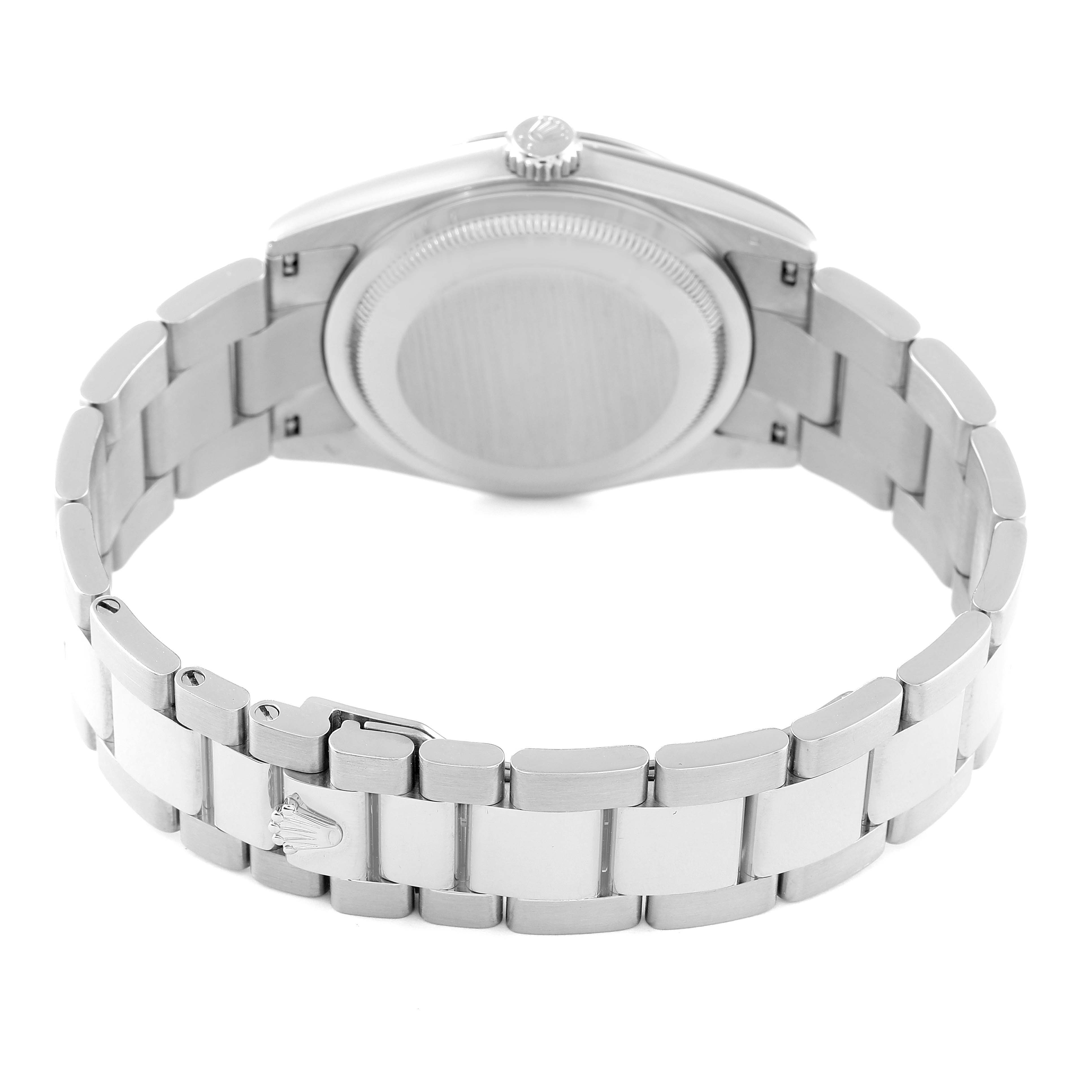 The image shows the back and clasp side of the Rolex President 118209 Men's White Gold Silver Dial 118209 Men's White Gold Silver Dial model watch, highlighting the bracelet and case back.