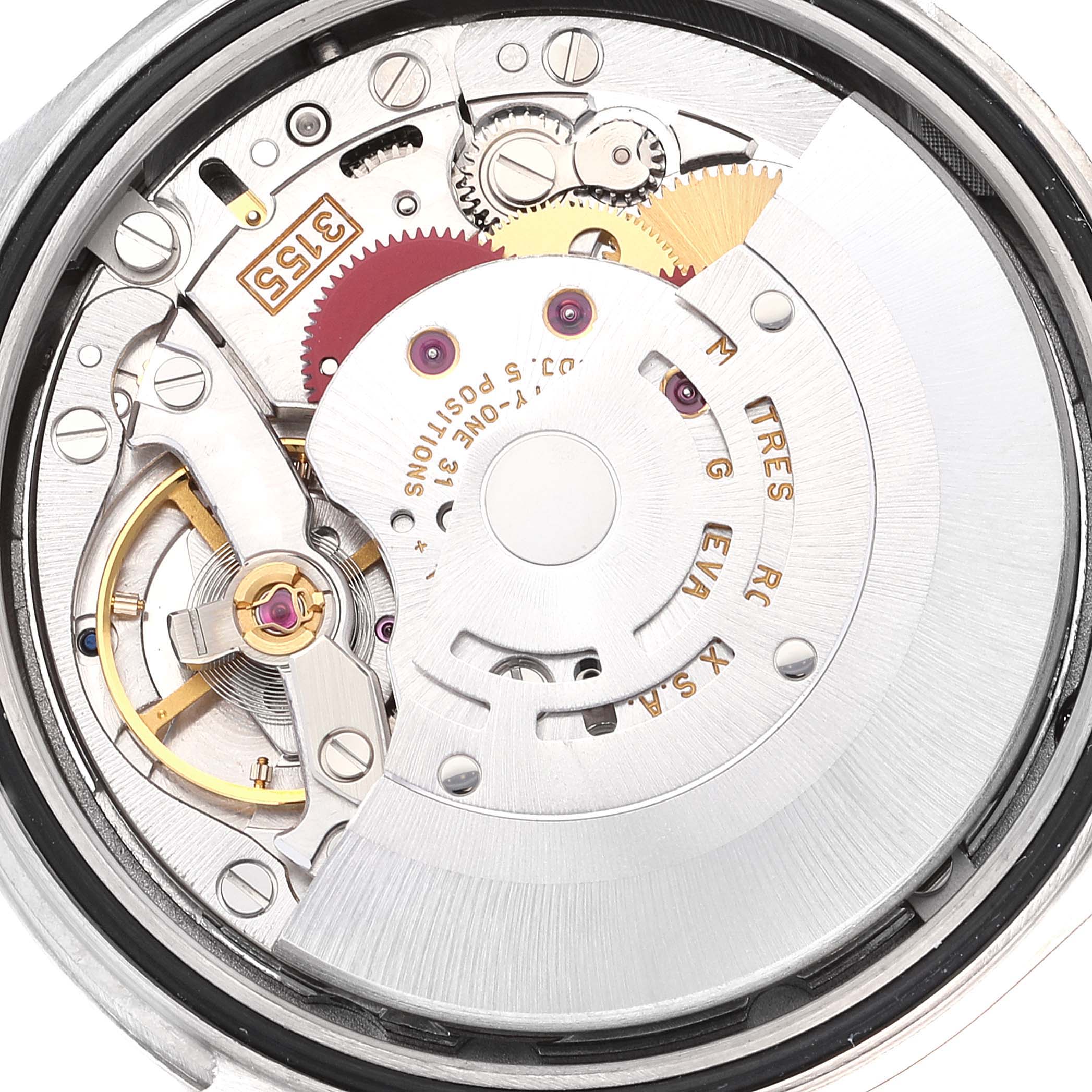 This image shows the internal movement mechanism of a Rolex President 118209 Men's White Gold Silver Dial 118209 Men's White Gold Silver Dial model watch from a close-up angle.