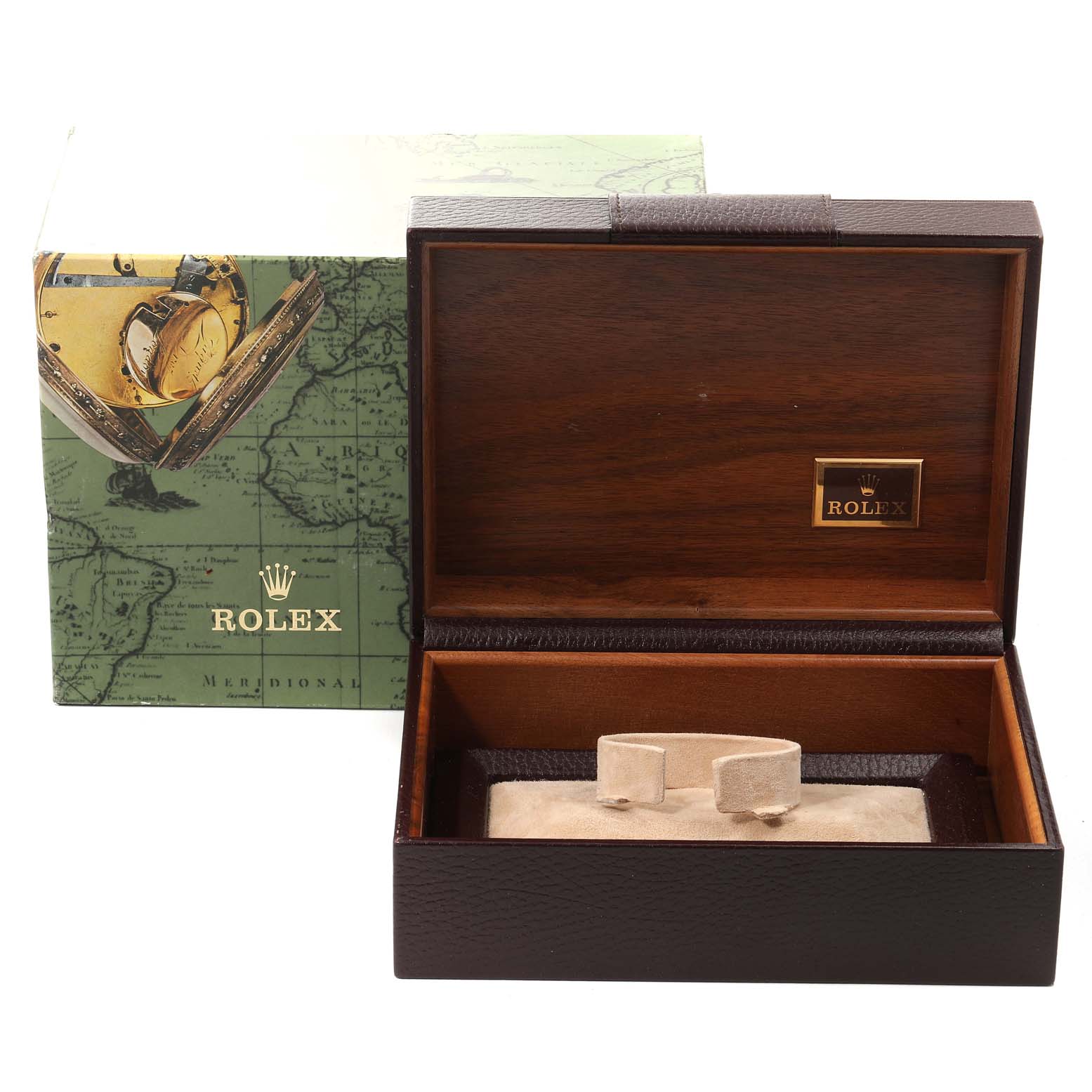 The image shows the open case and packaging for a Rolex President 18078 Men
s Yellow Gold Champagne Dial 18078 Men
s Yellow Gold Champagne Dial model, including the box and cushion for the watch.