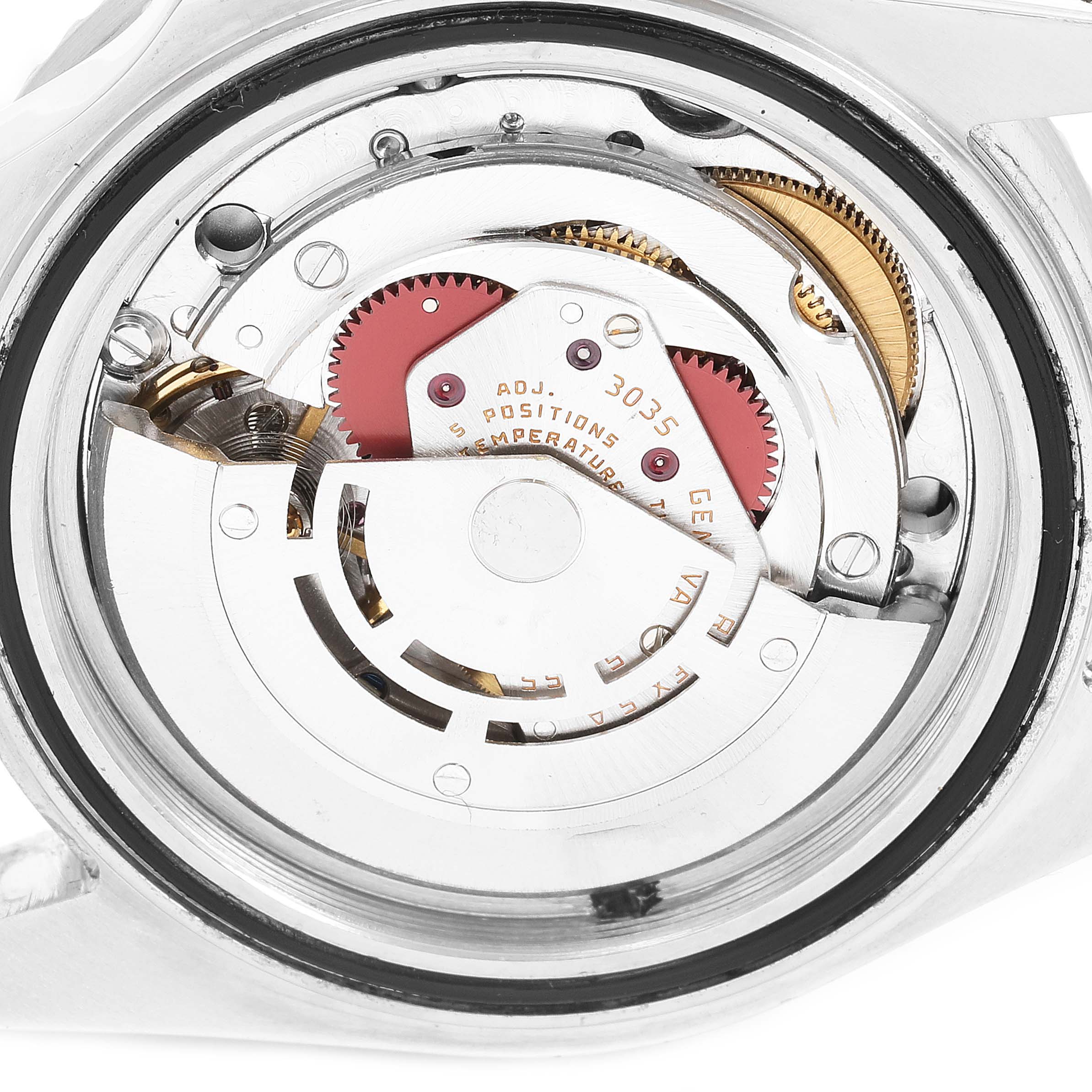 This image shows the interior mechanism of a Rolex Vintage Collection 16660 Men's Stainless Steel Black Dial 16660 Men's Stainless Steel Black Dial watch from a rear angle.