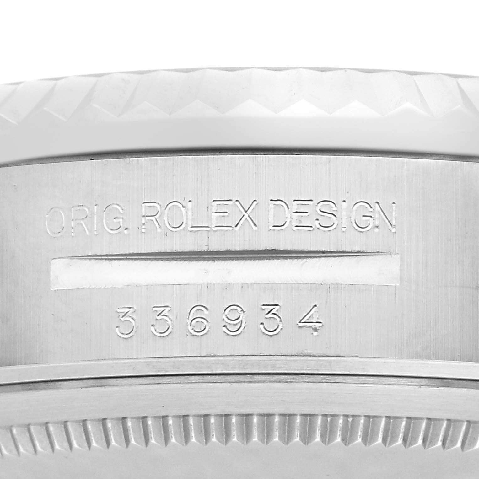 The image shows a close-up of the side of a Rolex Sky-Dweller, model number 336934, highlighting the engraved model details.
